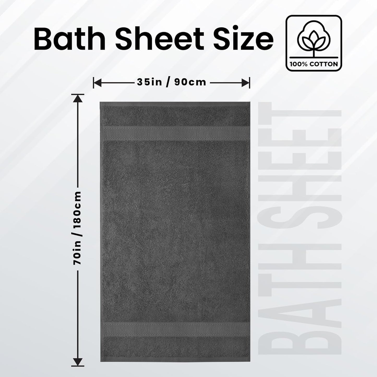 Infinitee Xclusives – Luxury Bath Sheets Towels – 1 Pack 600 GSM (35X70 Inches) – 100% Ring Spun Cotton Large Bath Towels for Bathroom (Shadow Grey, Bath Sheets - Pack 1)