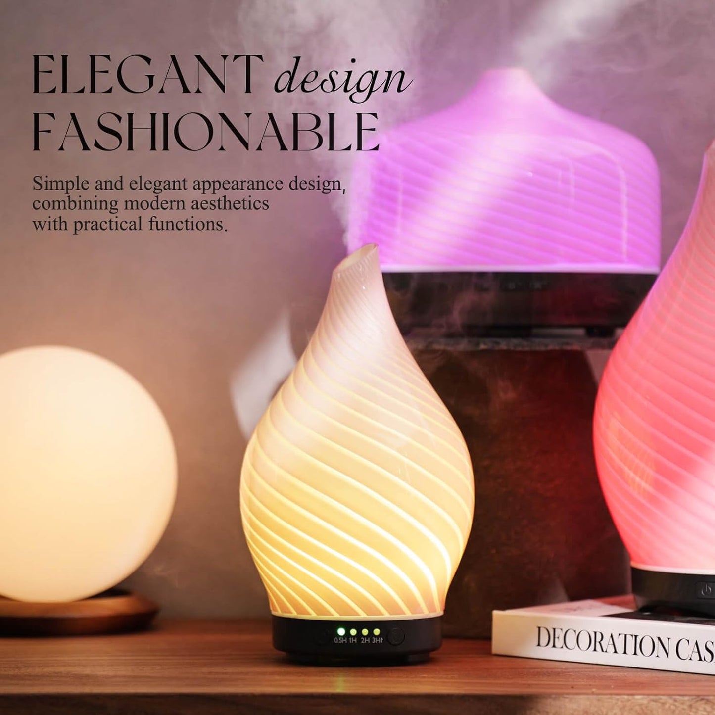 Porseme 150ml Essential Oil Diffuser Glass Color Changing Aroma Air Diffusers Aromatherapy Ultrasonic Cool Mist Humidifier 6 Running Hours Waterless Auto-Off for Sleeping Yoga Office Spa (Pure Pink)