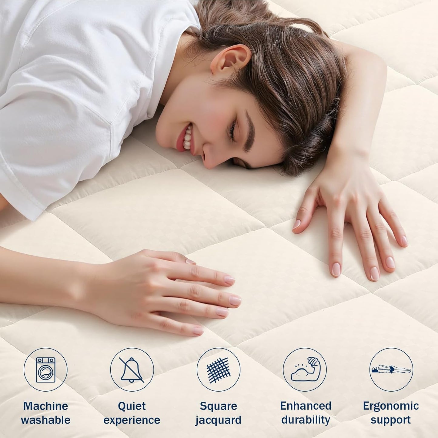 OLANLY Twin XL Quilted Fitted Mattress Pad – Soft Pillow Top Mattress Topper, Down Alternative Fill, Cooling Comfort Breathable Mattress Cover, Machine Washable Deep Pocket Mattress Protector, Ivory