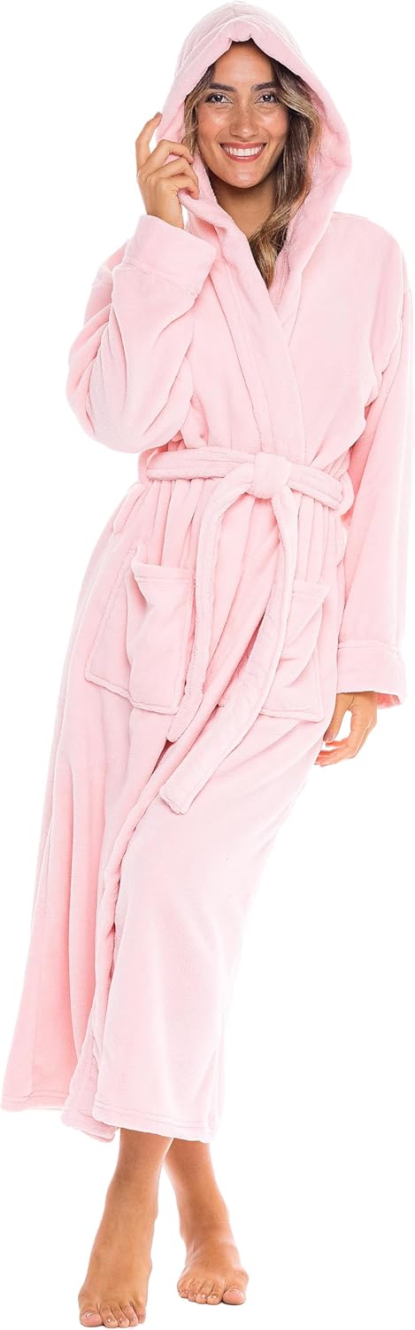 Alexander Del Rossa Womens Robe, Long Plush Bathrobe with Hood, Hooded Robes for Women Plus Size Bath Robe