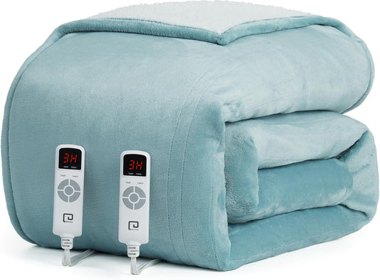 EHEYCIGA Heated Blanket King Size - 9 Heating Levels, 10 Hour Auto Off, Soft Cozy Sherpa Washable Dual Control Blanket, 90 x 100 Inches