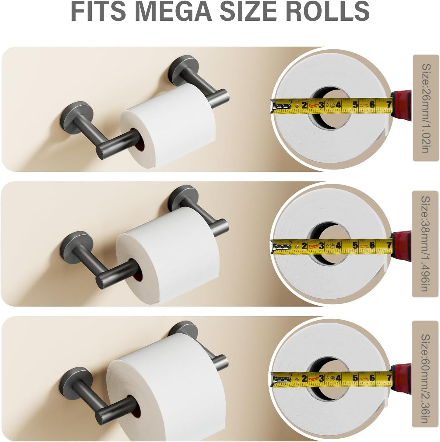 Gray Toilet Paper Holder Wall Mount, Dark Grey Bathroom Toilet Paper Holder for SUS 304 Stainless Steel, Double Post Pivoting Toilet Paper Roll Holder for Bathroom RV Paper Towels for TP