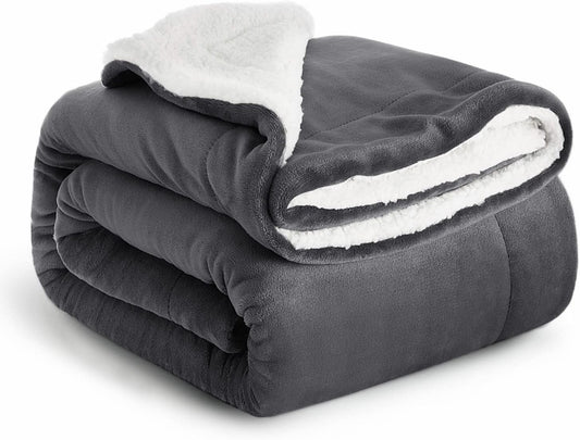 IR Imperial Rooms Sherpa Fleece Throw Blanket Twin Size for Couch - Thick and Warm Fluffy Grey Blankets for Winter, Soft and Fuzzy Twin Blanket for Bed, 60x80 Inches