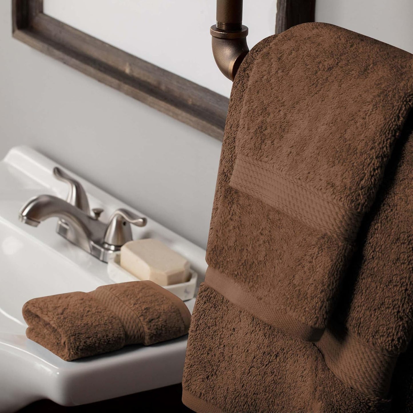 Superior Egyptian Cotton Pile 3 Piece Towel Set, Includes 1 Bath, 1 Hand, 1 Face Towel/Washcloth, Ultra Soft Luxury Towels, Thick Plush Essentials, Guest Bath, Spa, Hotel Bathroom, Chocolate