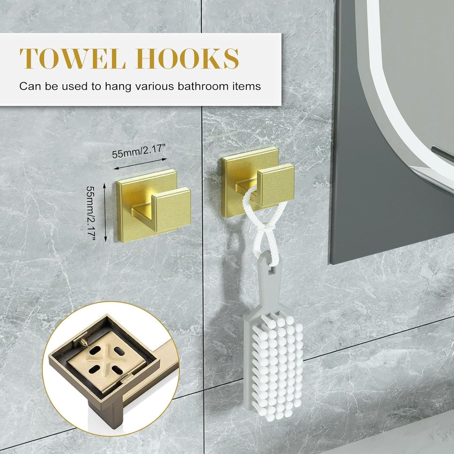 Bathroom Accessory Towel Bar Set: 20 Pieces Gold Bathroom Hardware Square SUS304 Stainless Steel - Wall Mounted Towel Rack&Toilet Paper Holder&Towel Ring and Towel Hook
