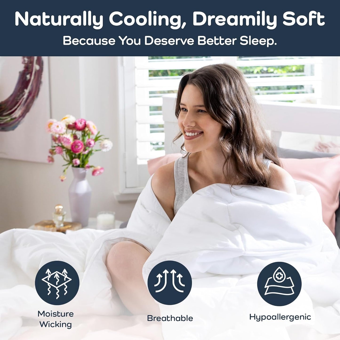 Olive + Crate 100% Viscose Derived from Bamboo - Queen Size - Hypoallergenic, Cooling & Moisture-Wicking Bedding - All Season Lightweight Plush Design - Organic Queen Comforter - 80"x 90"