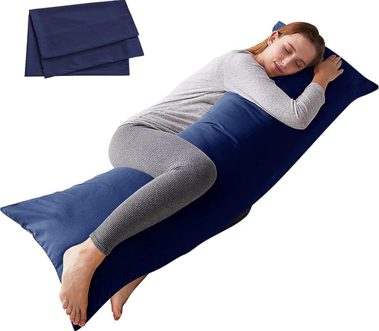 ELNIDO QUEEN Body Pillow with Pillowcase - Soft Long Bed Pillow for Adults - Breathable Full Body Pillow Insert for Sleeping, 20x54inches, Navy Blue