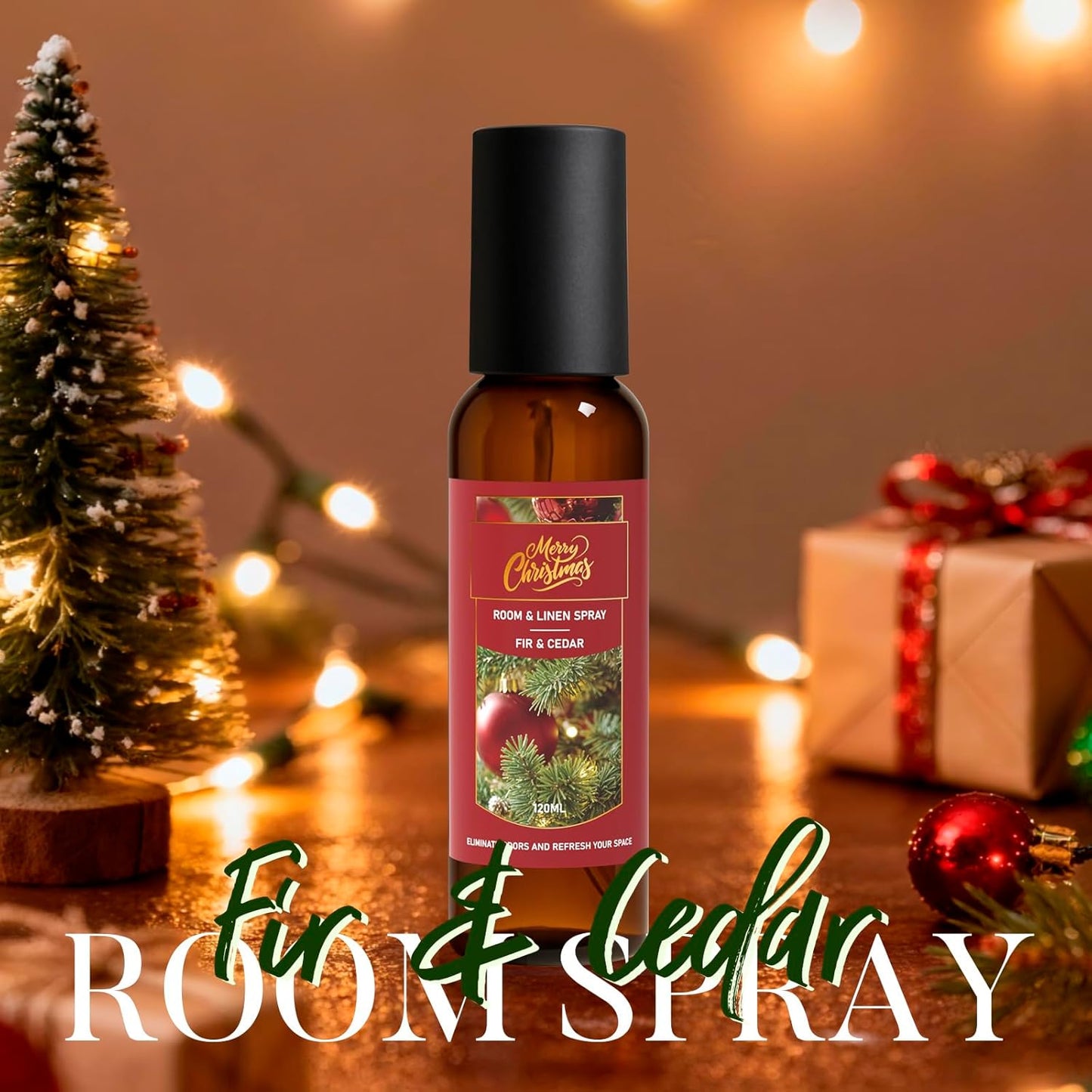 Linen and Room Spray, Fir & Cedar, Gingerbread, Christmas Apple, Long-Lasting Air Freshener for Home, Bedding, Concentrated Room Fragrance Spray, Odor Eliminator, 3 x 4.06 fl oz