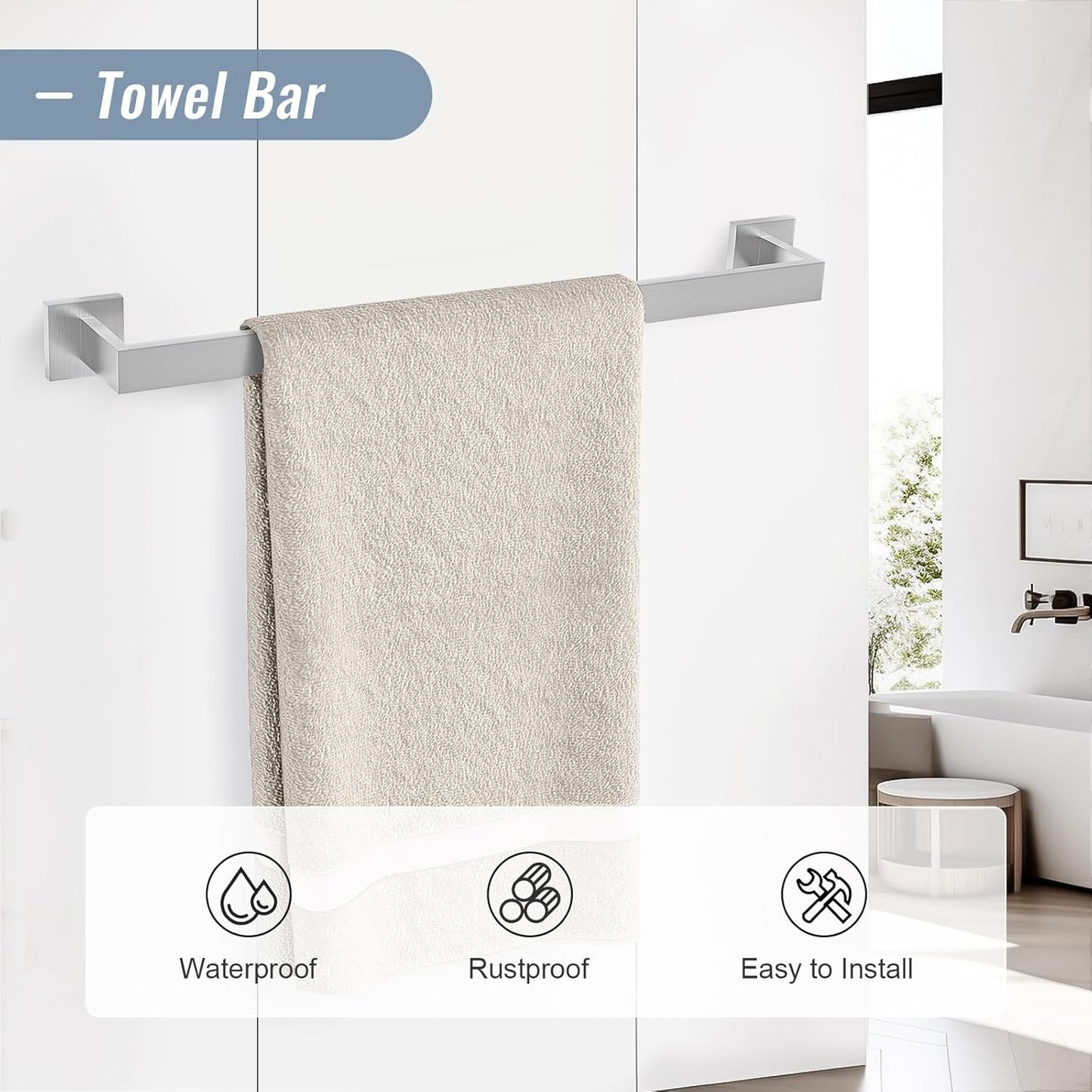 YACVCL 5 Pieces Brushed Nickel Bathroom Accessorie Set 23.6 Inch Towel Bar Set SUS304 Stainless Steel Towel Holder Set for Bathroom,Toilet Paper Holder with Shelf Wall-Mounted Bathroom Hardware Set