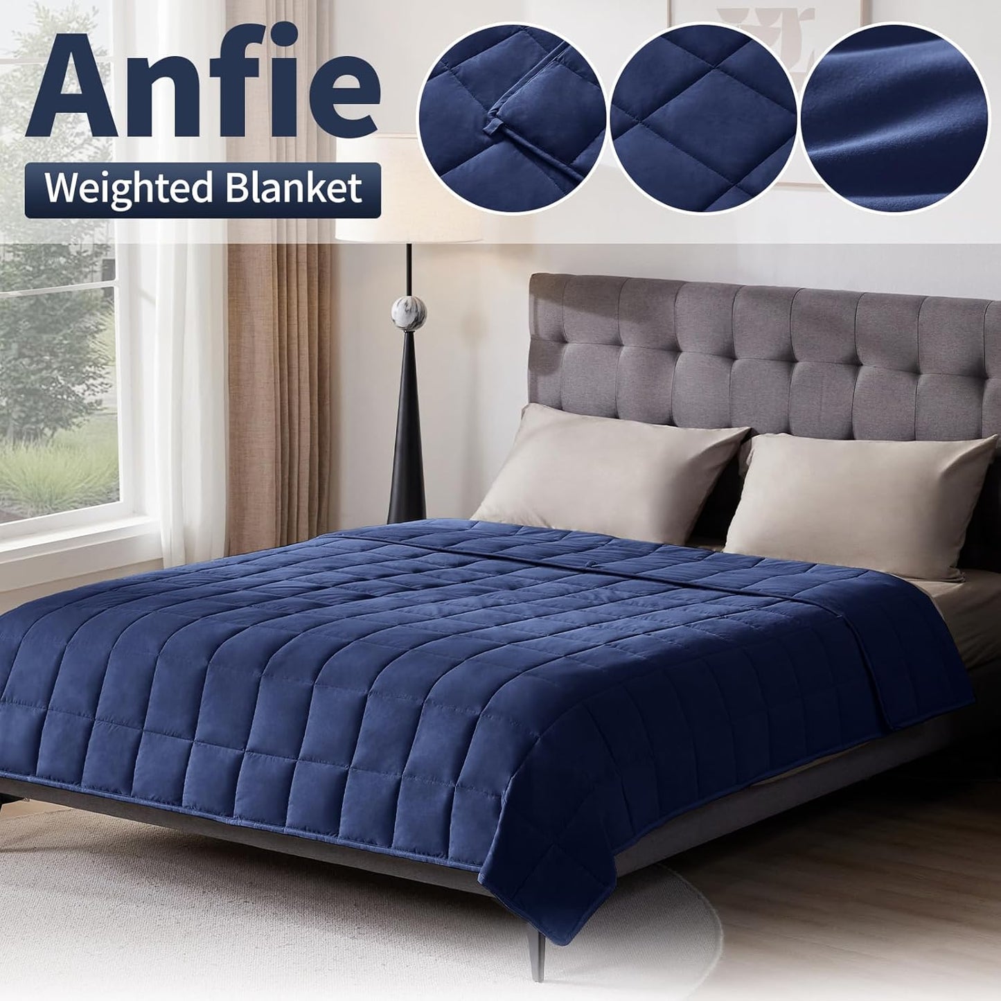 Weighted Blanket Queen Size (60"x80" 15lbs),Ultra Soft and Cozy Cooling Weighted Blanket Queen Size for Adult,Heavy Blanket with Machine Washable Soft Blanket, Blue
