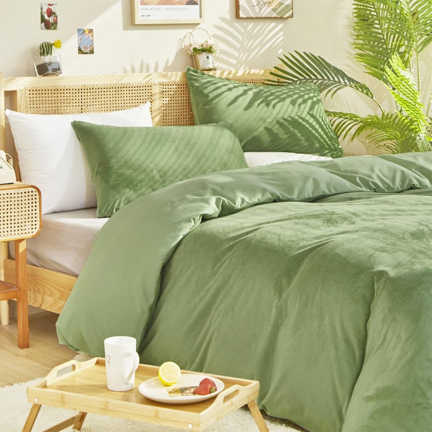 Sage Velvet Comforter Set Full Light Green Fluffy Flannel Bedding Set Winter Plush Blanket Quilts Soft Thick Warm Grass Green Comforter Set for Women Men Full Bed