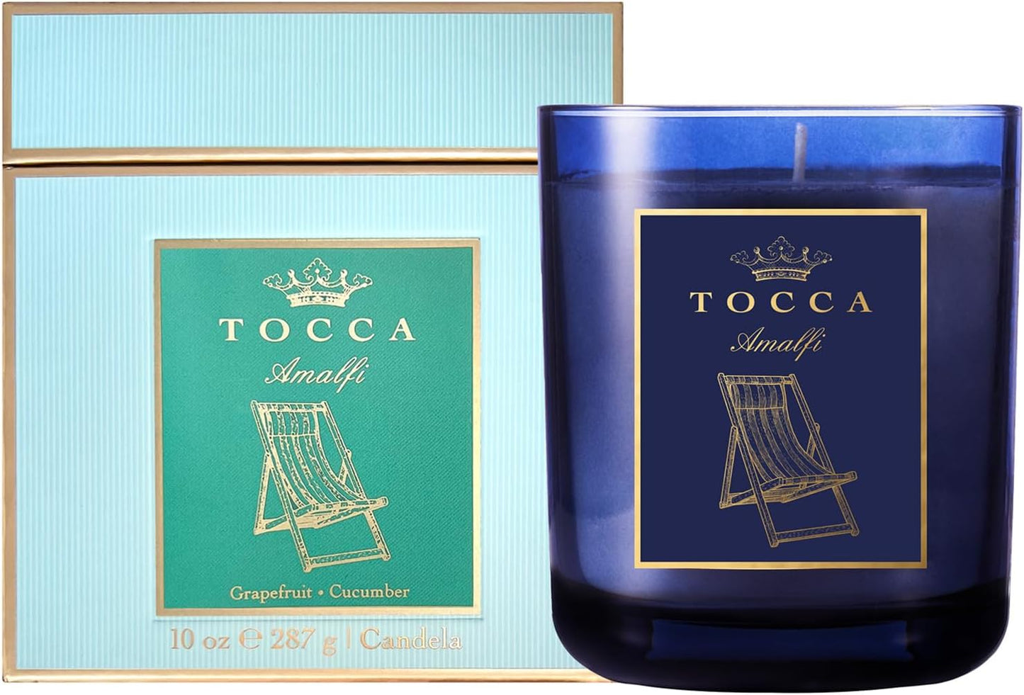 TOCCA Amalfi 10oz Candle - Grapefruit & Cucumber Scented, Hand Poured Soy-Wax Blend with 100% Cotton Wick, 60 Hour Burn Time