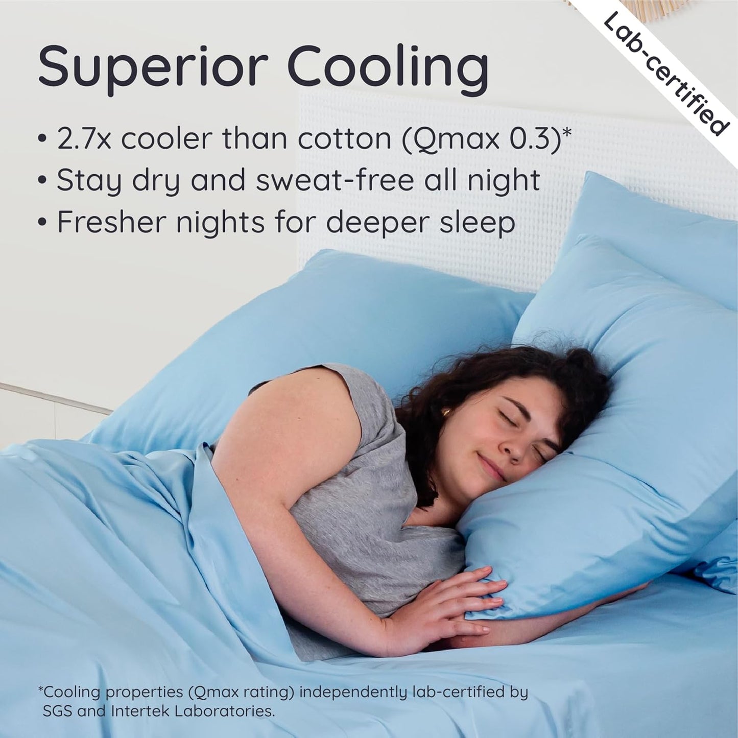 Bambaw 100% Viscose Derived from Bamboo Queen Fitted Sheet with Corner Straps, Cooling Fitted Sheets Queen Size, 16’’ Deep Pocket Soft Fitted Sheet, Queen Bed Fitted Sheet Only (Dream Blue)
