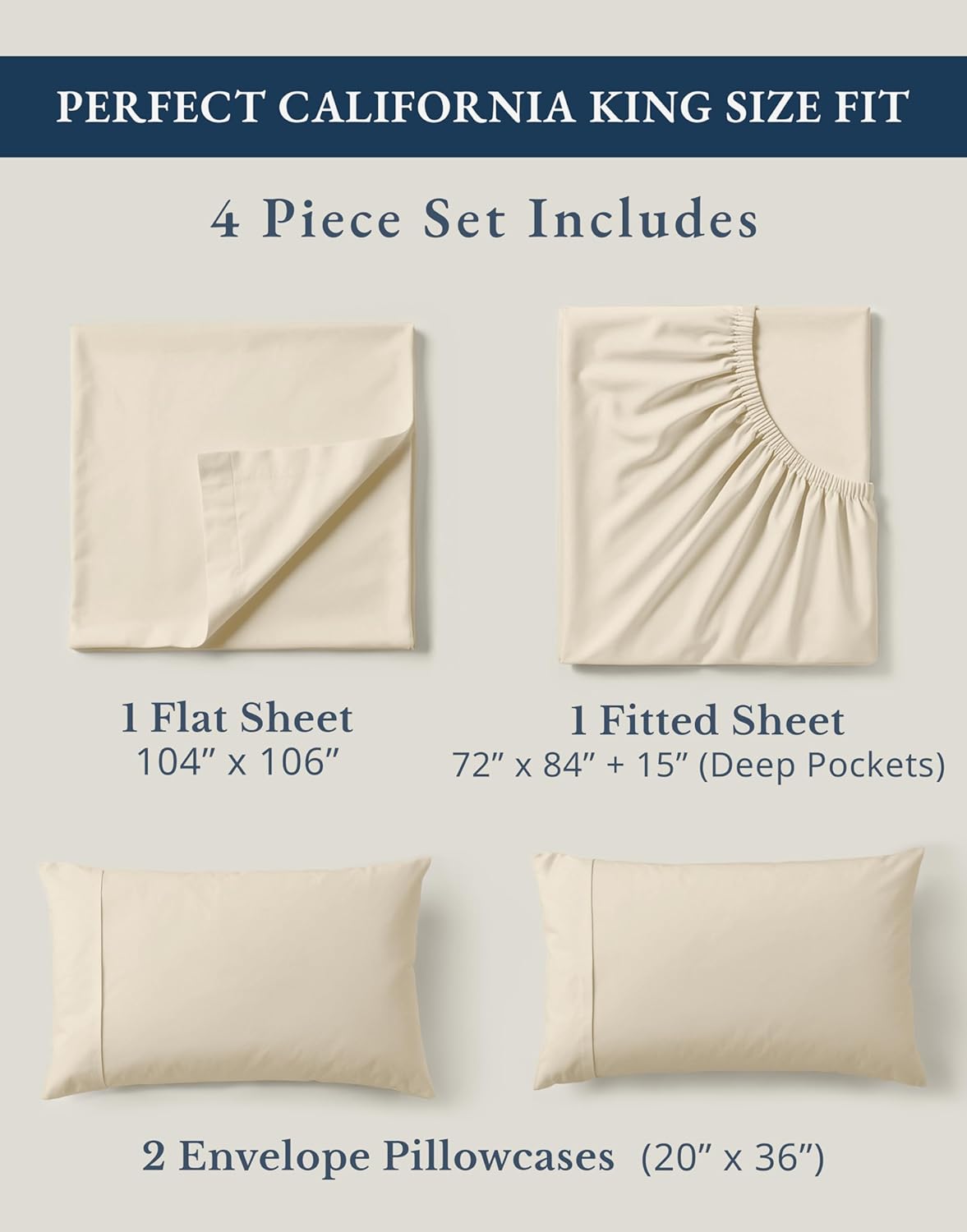 LANE LINEN 100% Organic Cotton California King Sheets Set, 4-Piece Pure Organic Cotton Long Staple Percale Weave Soft Best Bedding Sheets for Bed, Breathable, Fits Mattress Upto 15" Deep - Natural