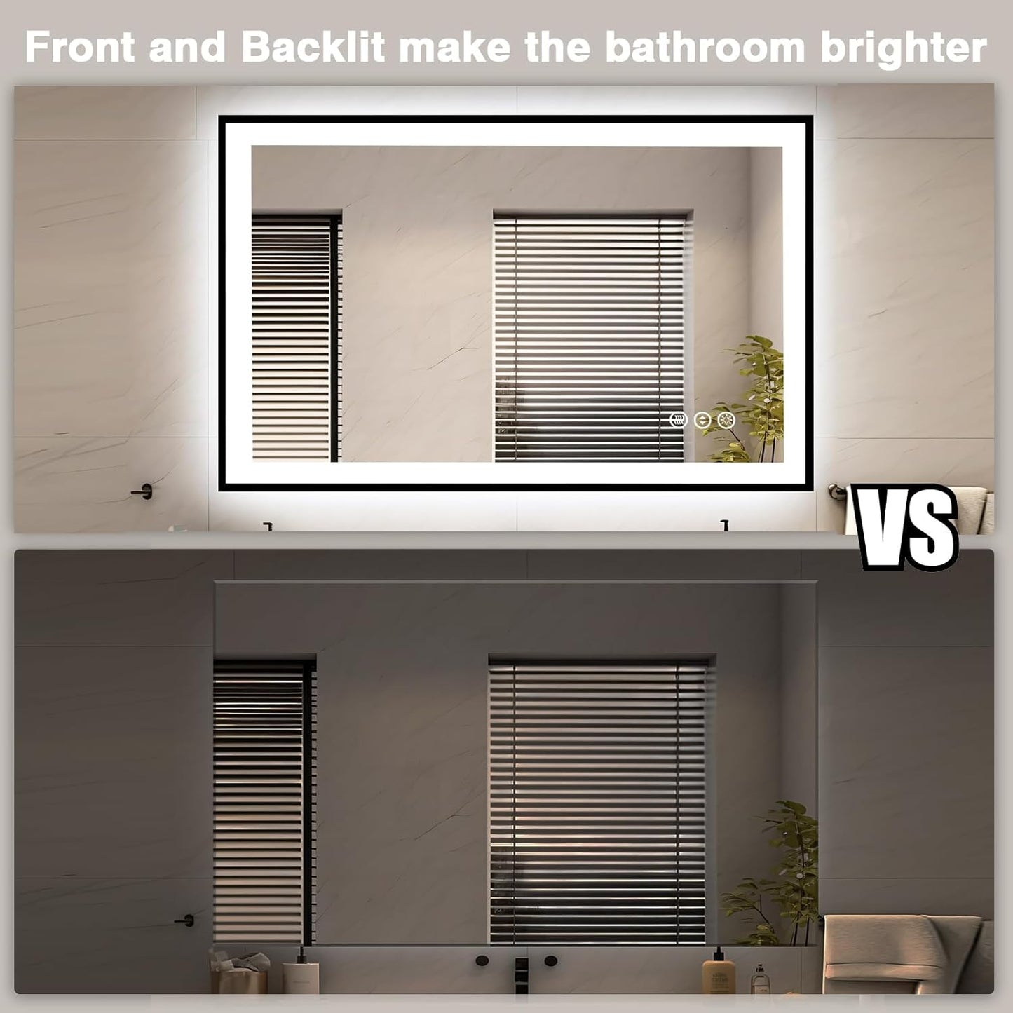 48x32 LED Bathroom Mirrors for Wall -Black Aluminum Framed (Front and Backlit), Anti-Fog Vanity Mirror With Lights,Stepless Dimmable Lighted Mirror,3 Colors Smart Mirror(Horizontal/Vertical)