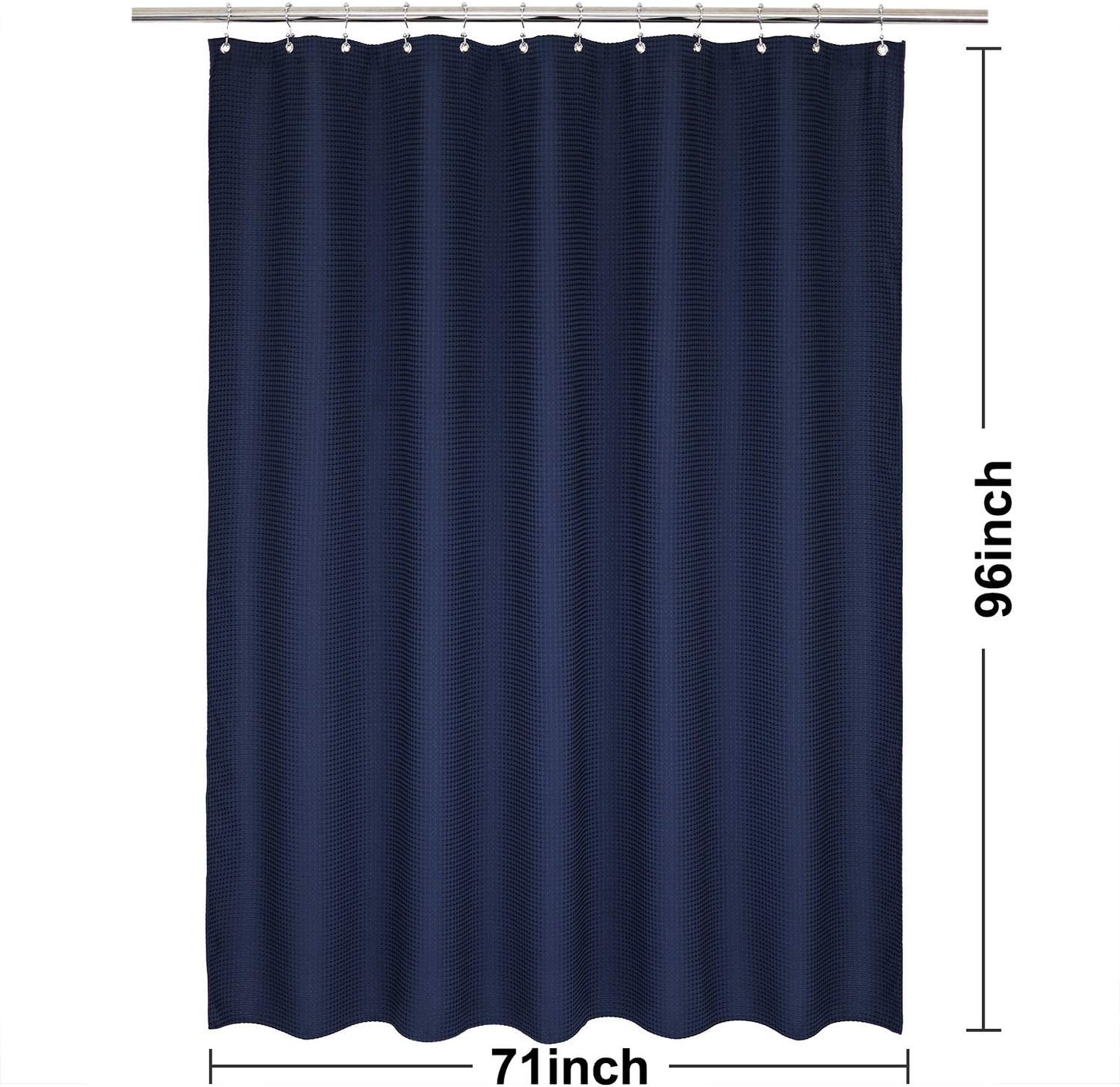 Extra-Long Waffle Weave Shower Curtain 71 Inch W x 96 Inch H - Hotel Luxury Spa, 230 GSM Heavy Weighted Fabric, Water Repellent, Navy Blue, 71x96