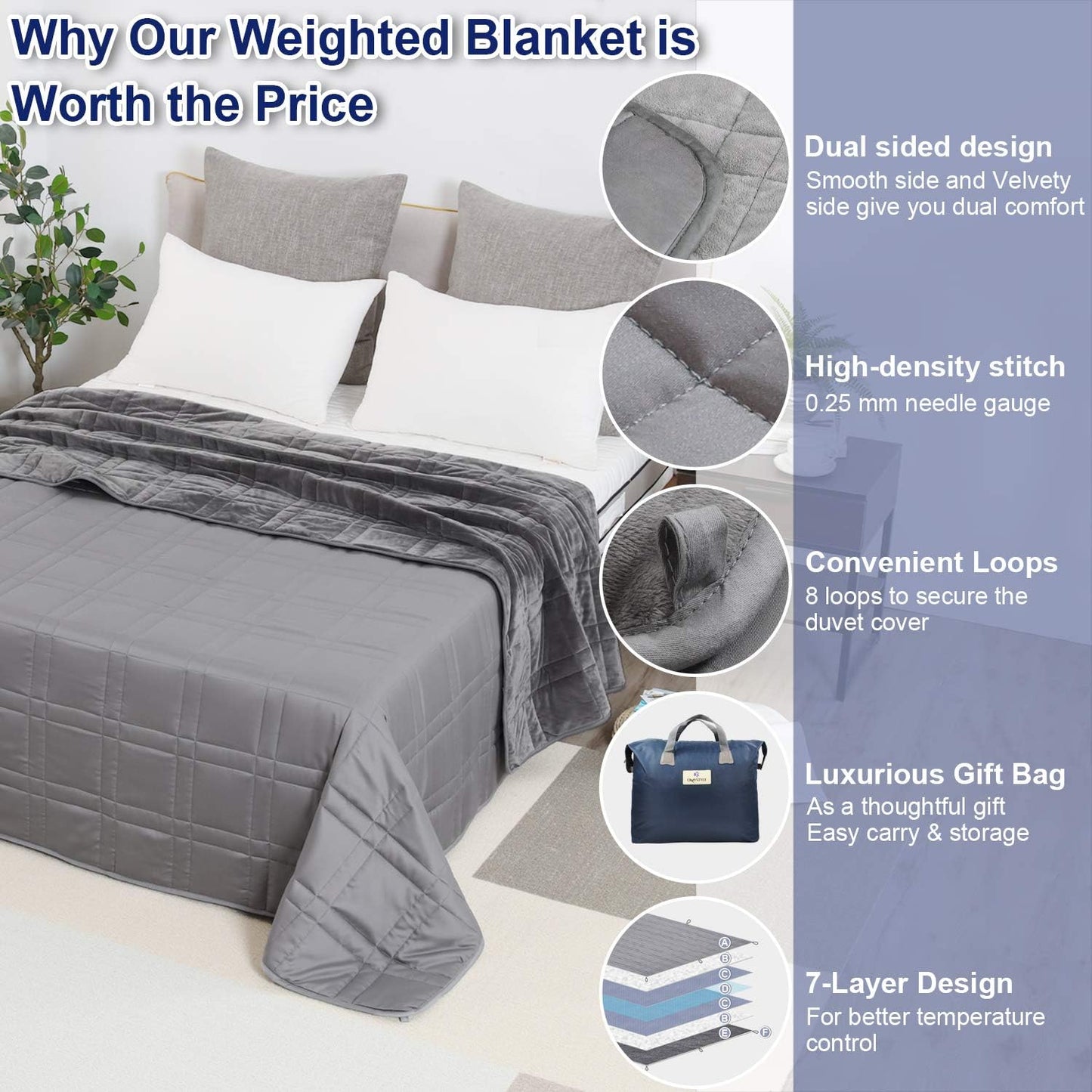 OMYSTYLE Warming & Cooling Weighted Blanket for Adult (25lb, 60 X 80 Inches) - Reversible Tencel/Short Plush Twin Size Weighted Blanket, Bonus Carry Bag Included