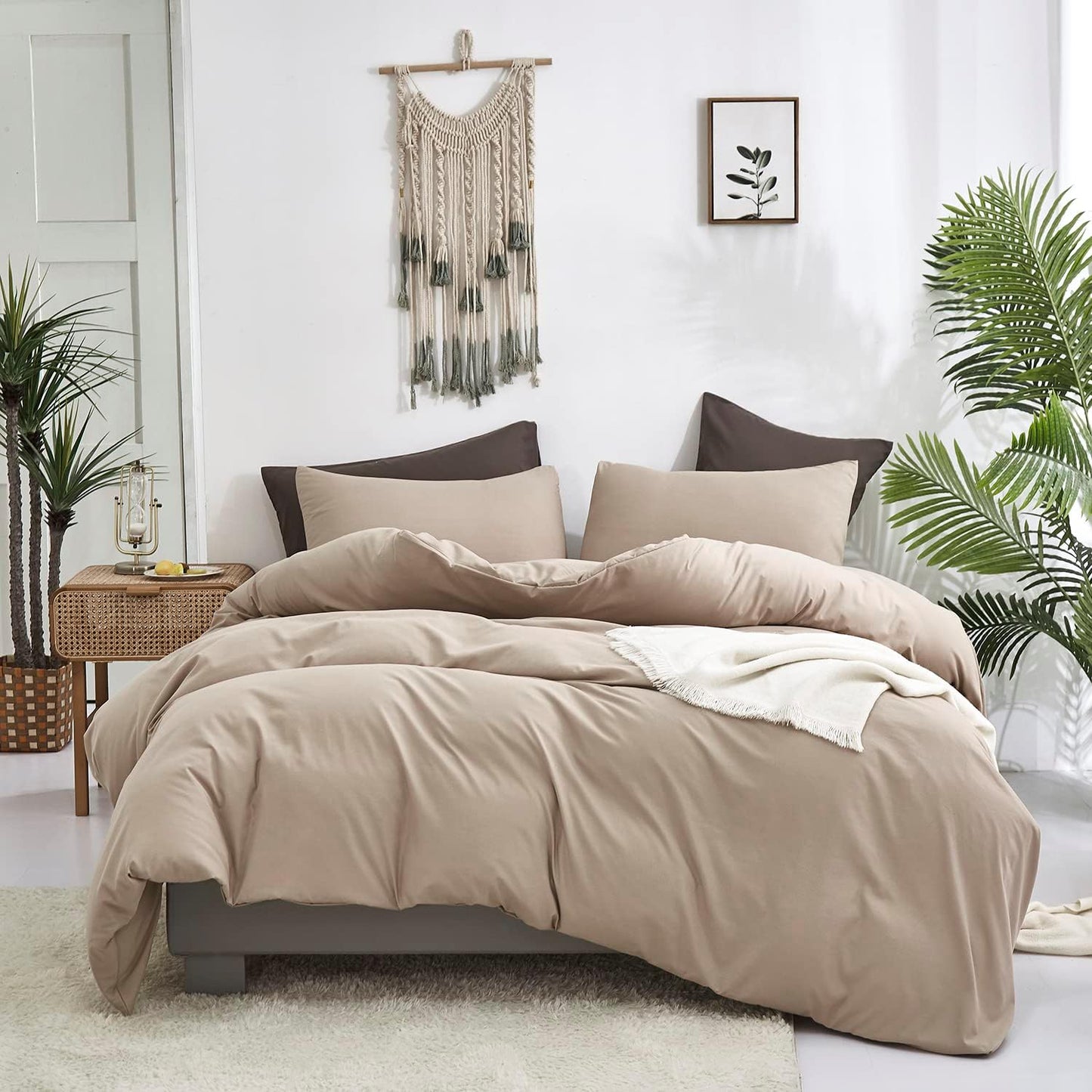 KAREVER Deep Champagne Comforter Set Cal King Cream Coffee Bedding Set Beige Blanket California King Women Men Breathable Comforter Set Cal King Taupe Bed Set