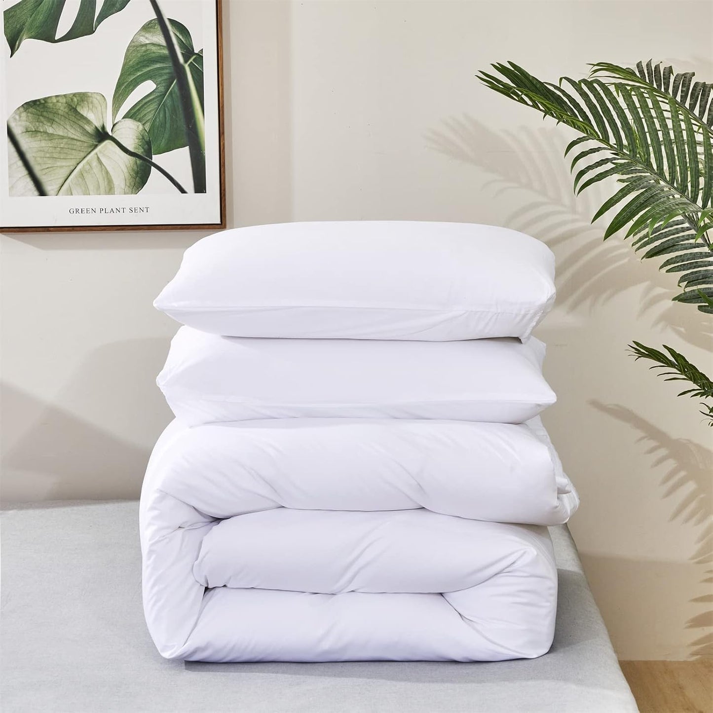 KAREVER White Fluffy Comforter King Women Soft Bedding King Size White Blanket Men 3 PCs Comforter Set 1 King Size Comforter(104x90 inches) with 2 Pillowcases (20x36 inches)