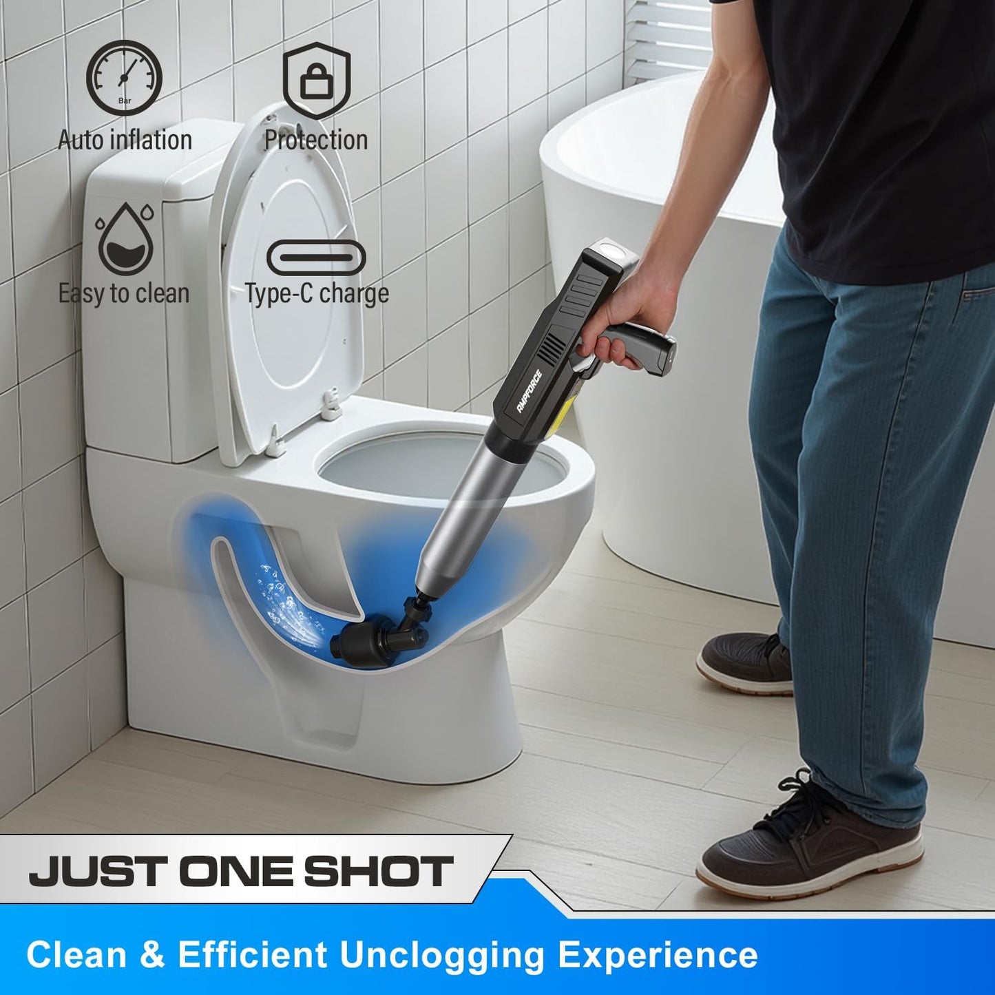 ‌Electric Toilet Plunger for Bathroom, High-Pressure Air Plunger, Heavy-Duty Clog Remover for Toilets, Toilet Drain Unclogger (Ink Black)