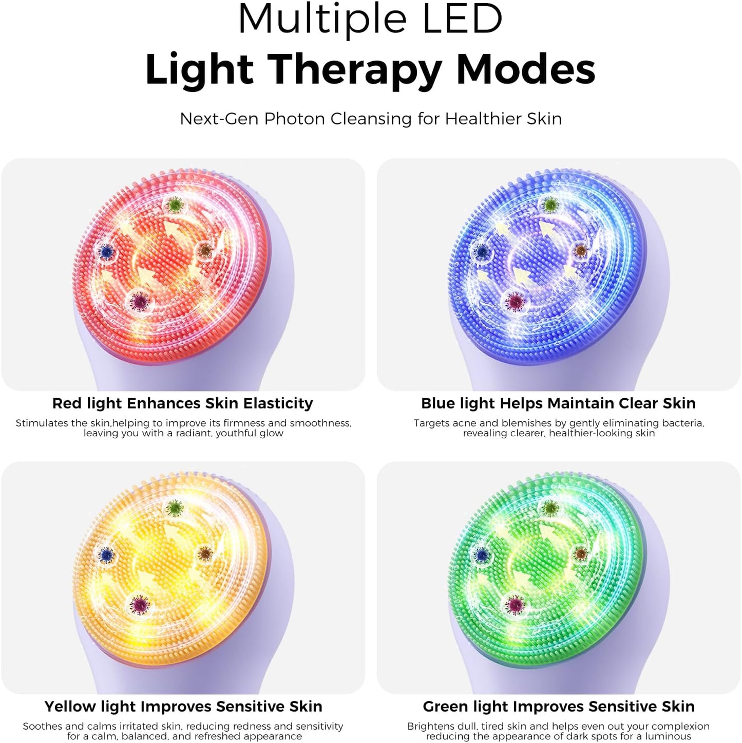 Facial Cleansing Brush Electric Face Scrubber - Rechargeable Face Cleansing Brush with 4 LED Gentle Light Silicone Heat and Vibration Exfoliator Massage Deep Cleansing,IPX7 Waterproof,Ideal Gift﻿