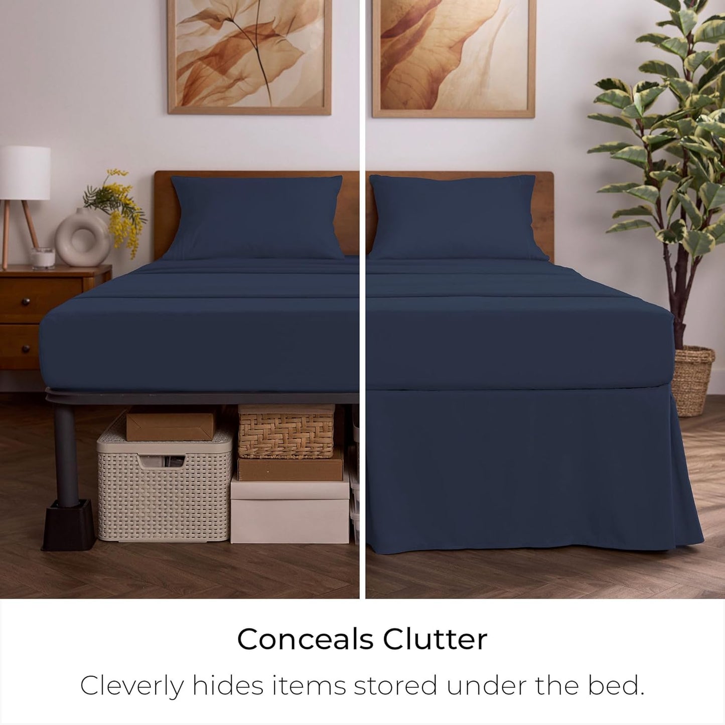Mellanni Bed Skirt Twin Size - Bed Skirting - 15-Inch Tailored Drop Pleated Dust Ruffle - Hotel Luxury Bedding - Wrinkle, Fade, Stain Resistant - 1 Bedskirt (Twin, Navy Blue)