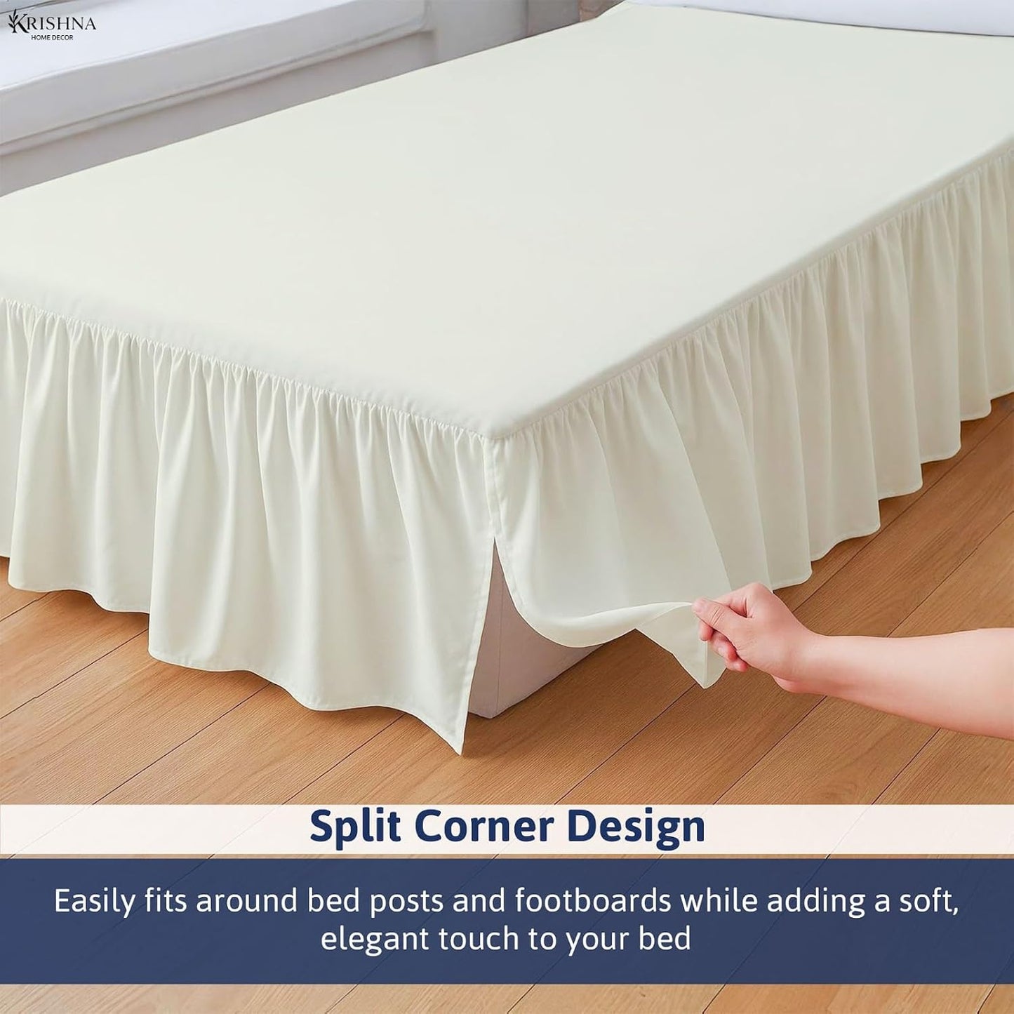 KRISHNA Ruffled Bed Skirt with Split Corners Full, 100% Microfiber Hotel Quality, 21 Inch Drop Dust Ruffle Gathered Bedskirt with Platform, 54" x 75", Ivory
