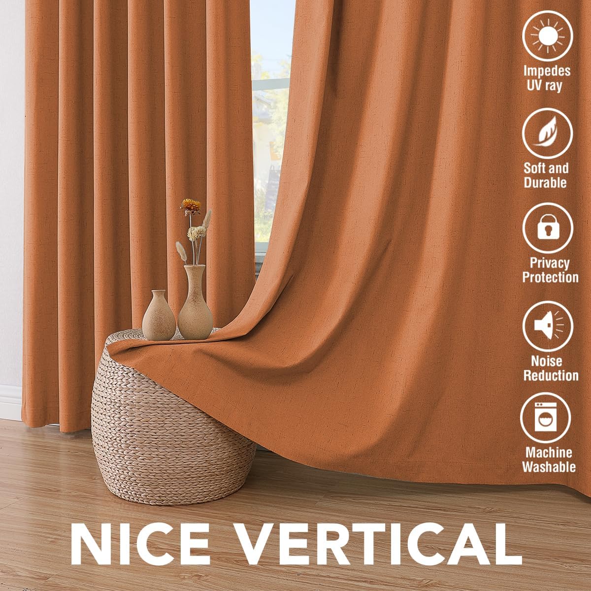H.VERSAILTEX Halloween Curtains 100% Blackout Curtains for Bedroom Thermal Insulated Linen Textured Drapes Heat and Full Light Blocking Drapes Living Room Curtains 2 Panel Sets, Orange, 52x84 Inch