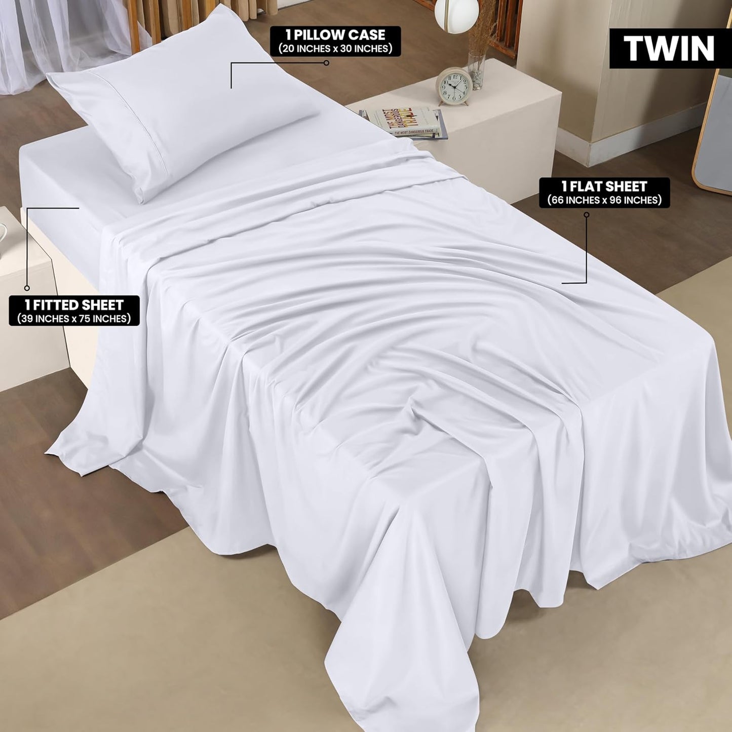 Utopia Bedding Twin Sheet Set 4 Piece Bed Sheets for Twin Size Bed, Hotel Luxury, Extra Soft, Cooling Bed Sheets - Wrinkle, and Fade Resistant (White)