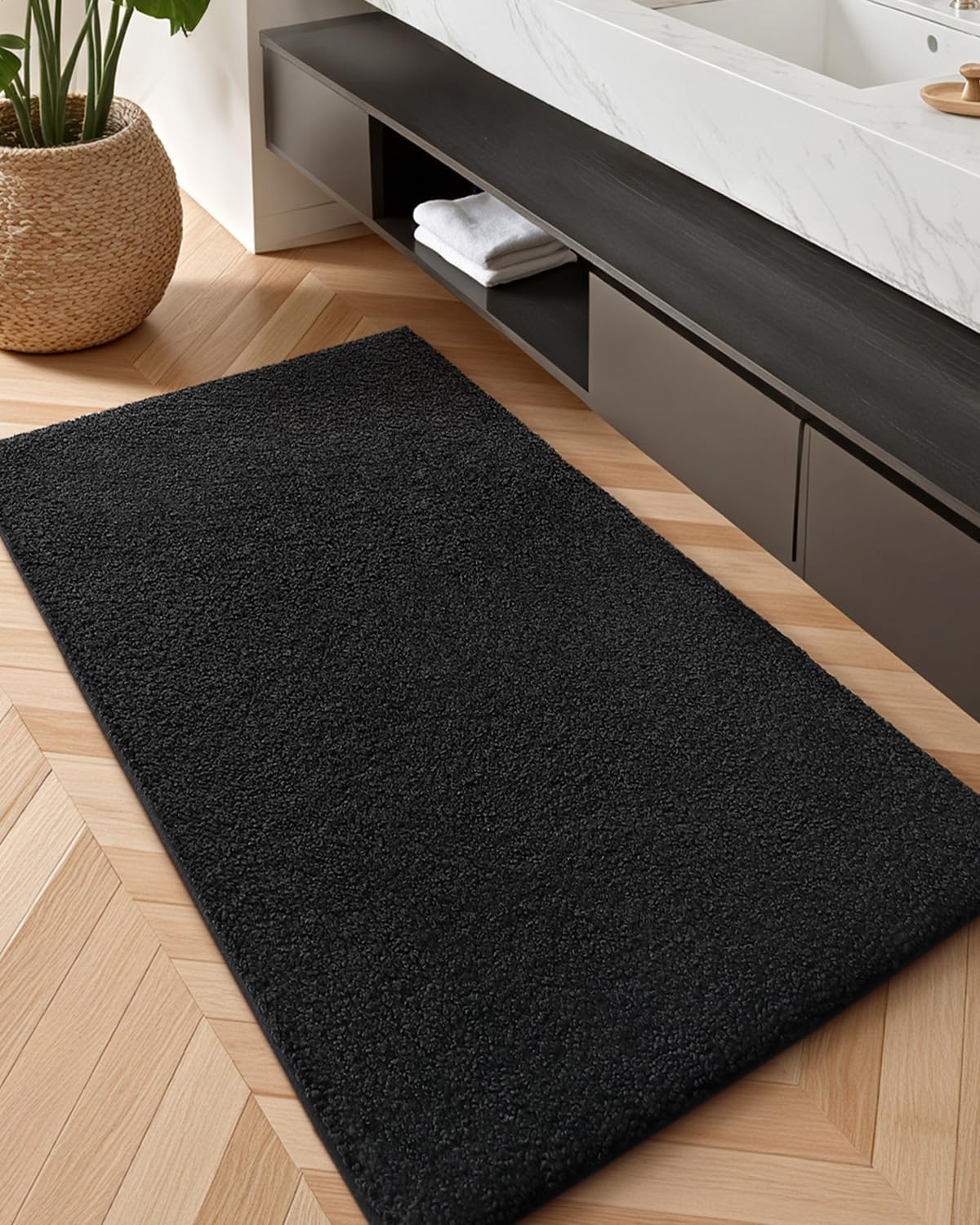 Color&Geometry Bathroom Runner Non Slip, 24"x43" Black Bath Runner Rug, Absorbent, Soft, Washable, Microfiber Bath Mat Bathroom Carpet