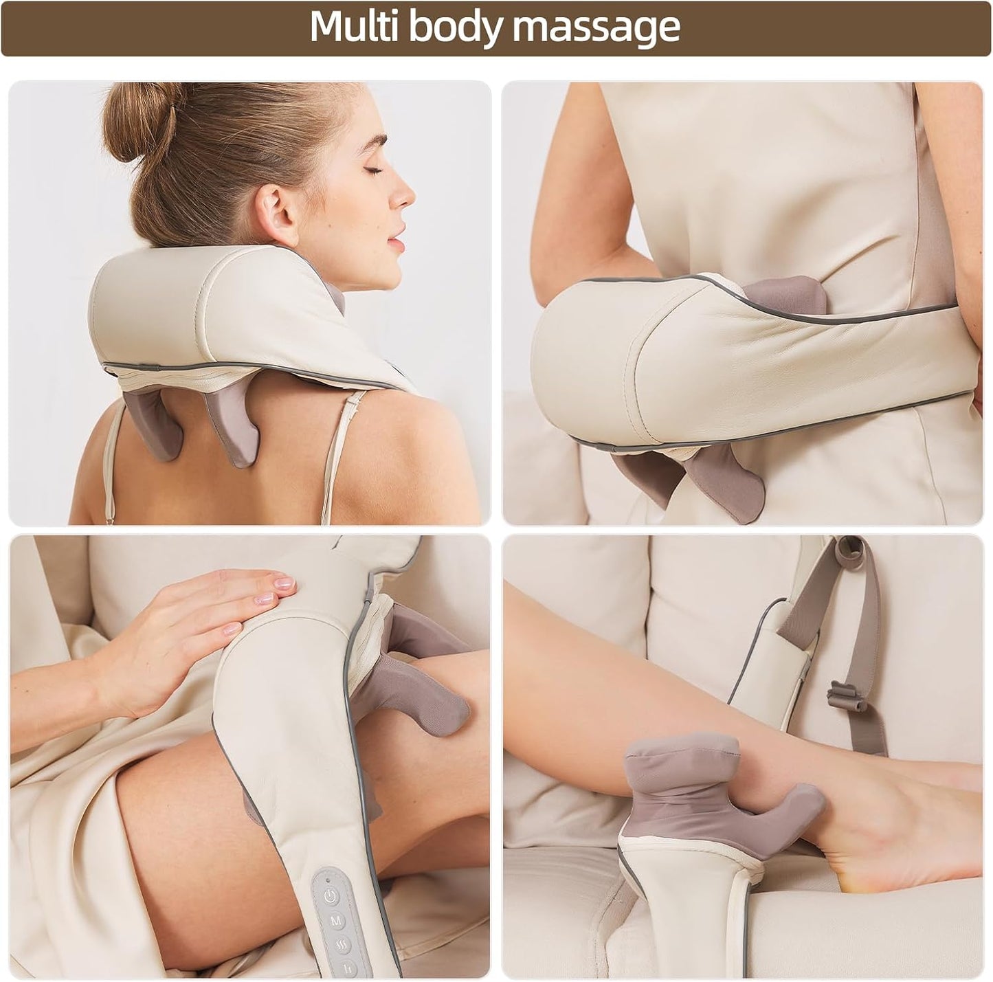 Neck Massager with Heat, Cordless Neck and Shoulder Massage, Rechargeable Shiatsu 6D Kneading Massager for Pain Relief Deep Tissue, Gift for Mom&Dad (Light Beige)