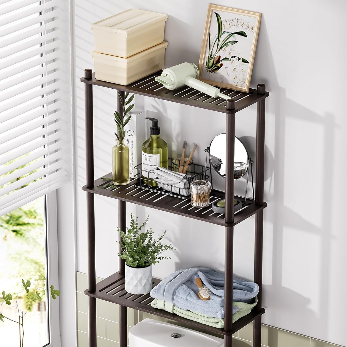 AmazerBath Bamboo Over The Toilet Storage Shelf, Over Toilet Bathroom Organizer Rack, 3-Tier Bathroom Shelves Over Toilet, Space Saver, Espresso