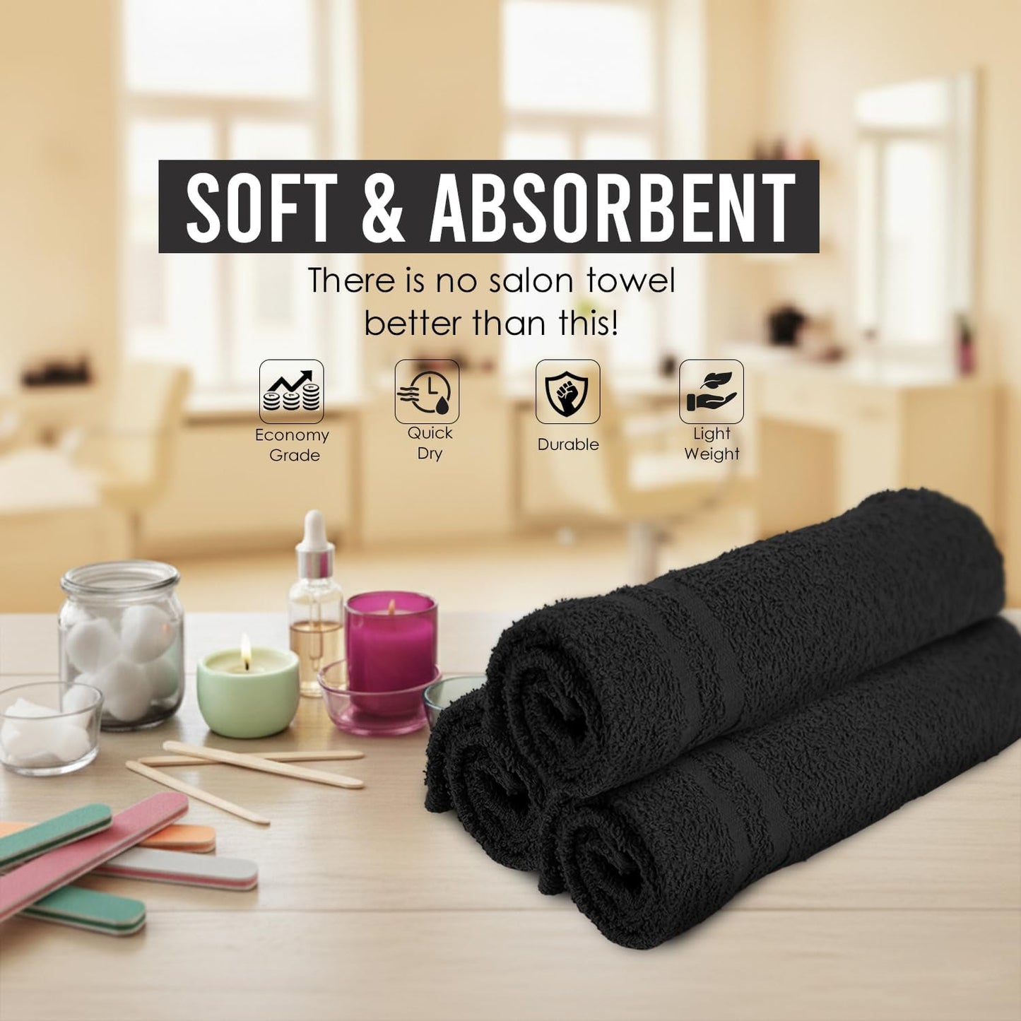 24 Pack Black Hand Towels 100% Cotton Spa Towels 16x27 inches Highly Absorbable Facial, Gym, Hair and Face Towels in Bulk