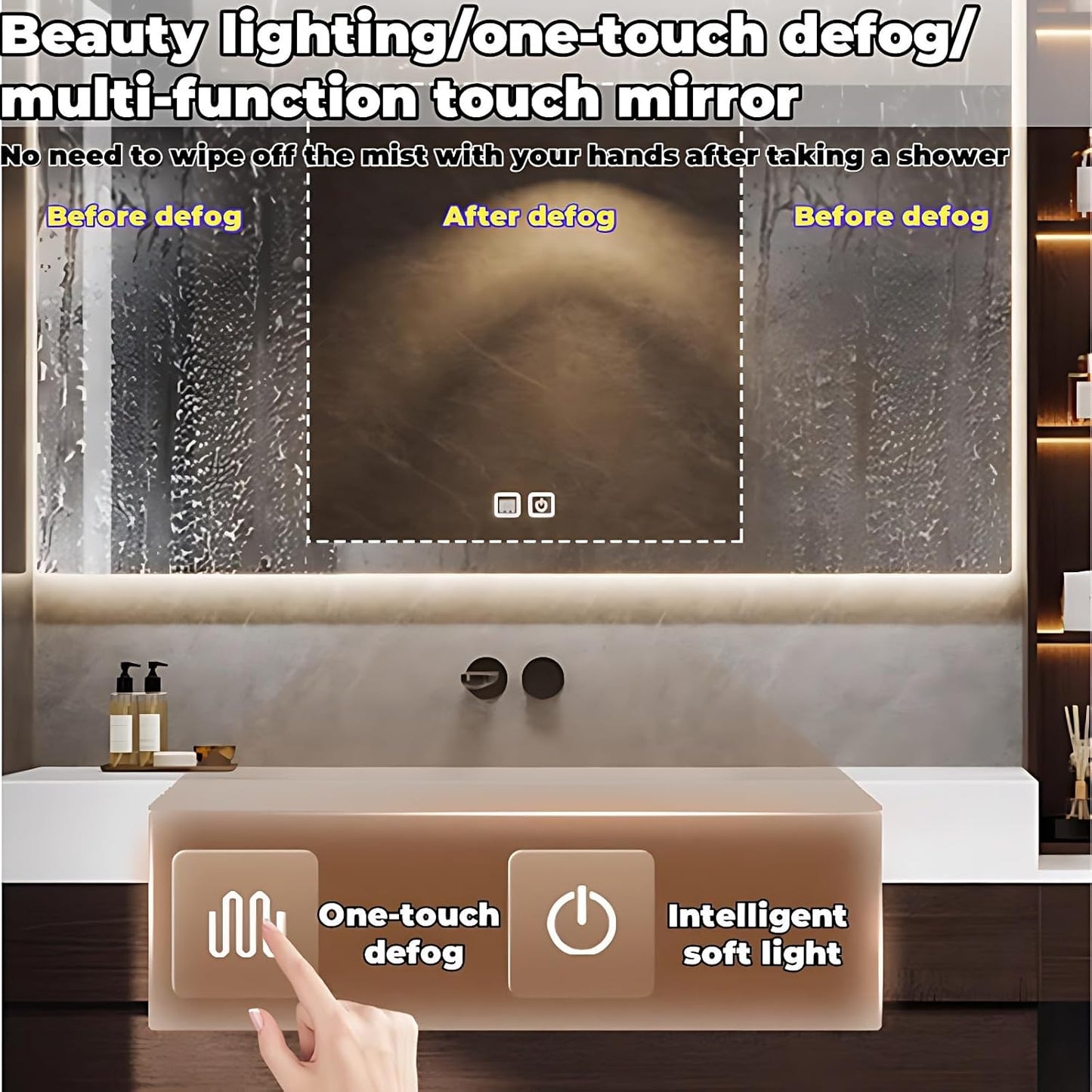 Bathroom Vanity with Sink - Luxury Bathroom Sink Cabinet, Floating Vanity with Smart Defogging Mirror & Storage Drawer, Multi-Layer Solid Wood Panel - Complete Accessories (100")