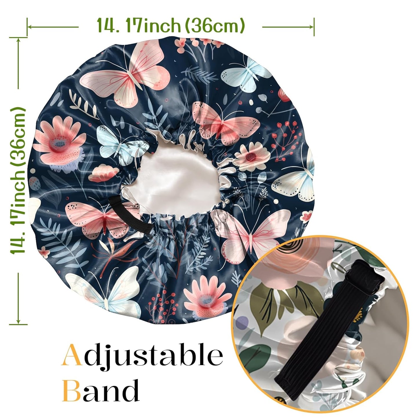 2 PCS Bonnets for Women Girls Satin Hair Bonnet Silk Adjustable Elastic Double Layer Hair Wrap Sleep Cap Comfort Cute-Floral