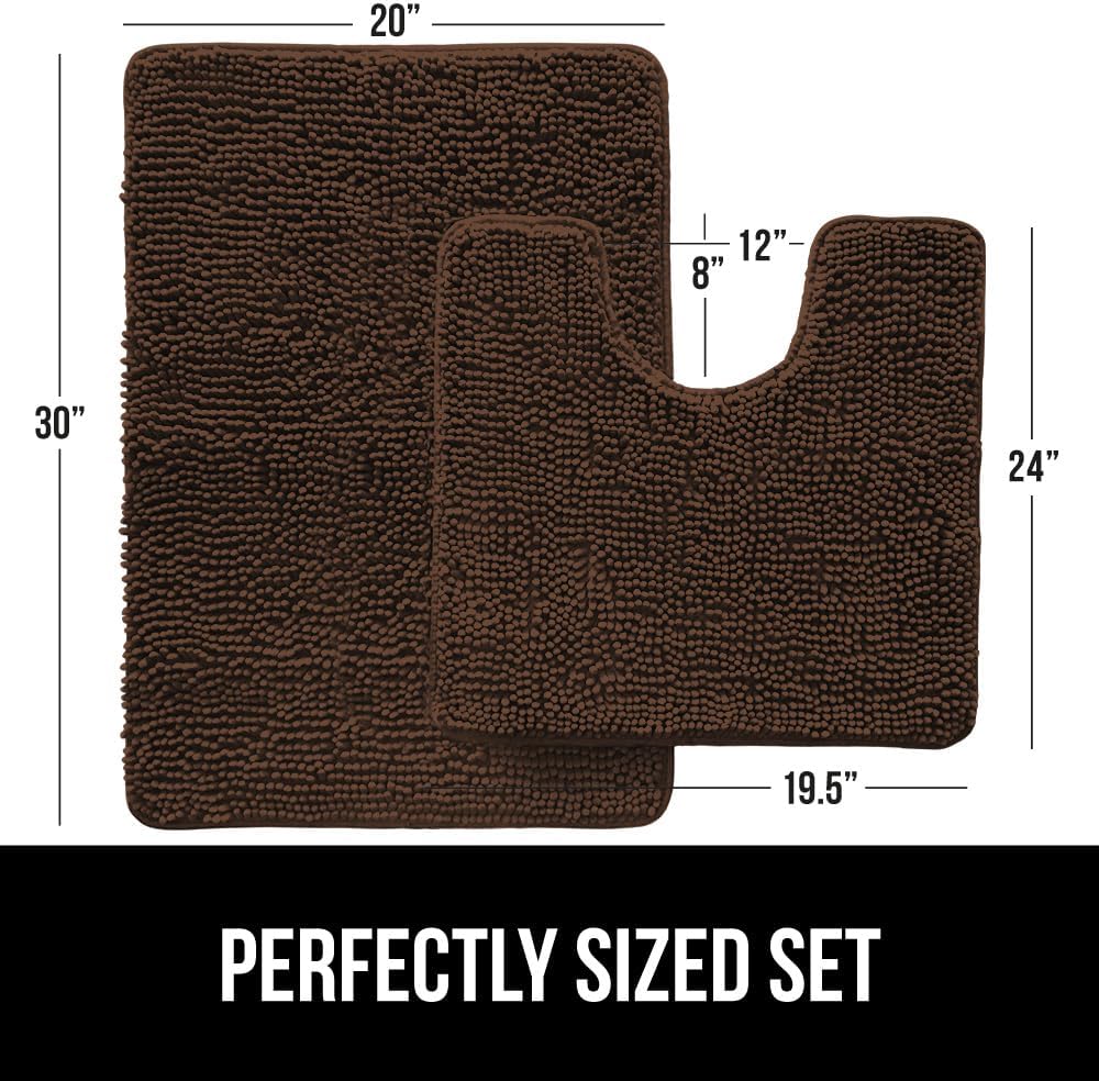 GORILLA GRIP Bathroom Rug Sets, Soft Chenille 2 Piece Area Rugs Set, Toilet Base Mat and 30x20 Carpet, Absorbent Microfiber Washable Mats Dry Quickly, Home Decor and Bath Room Accessories, Brown