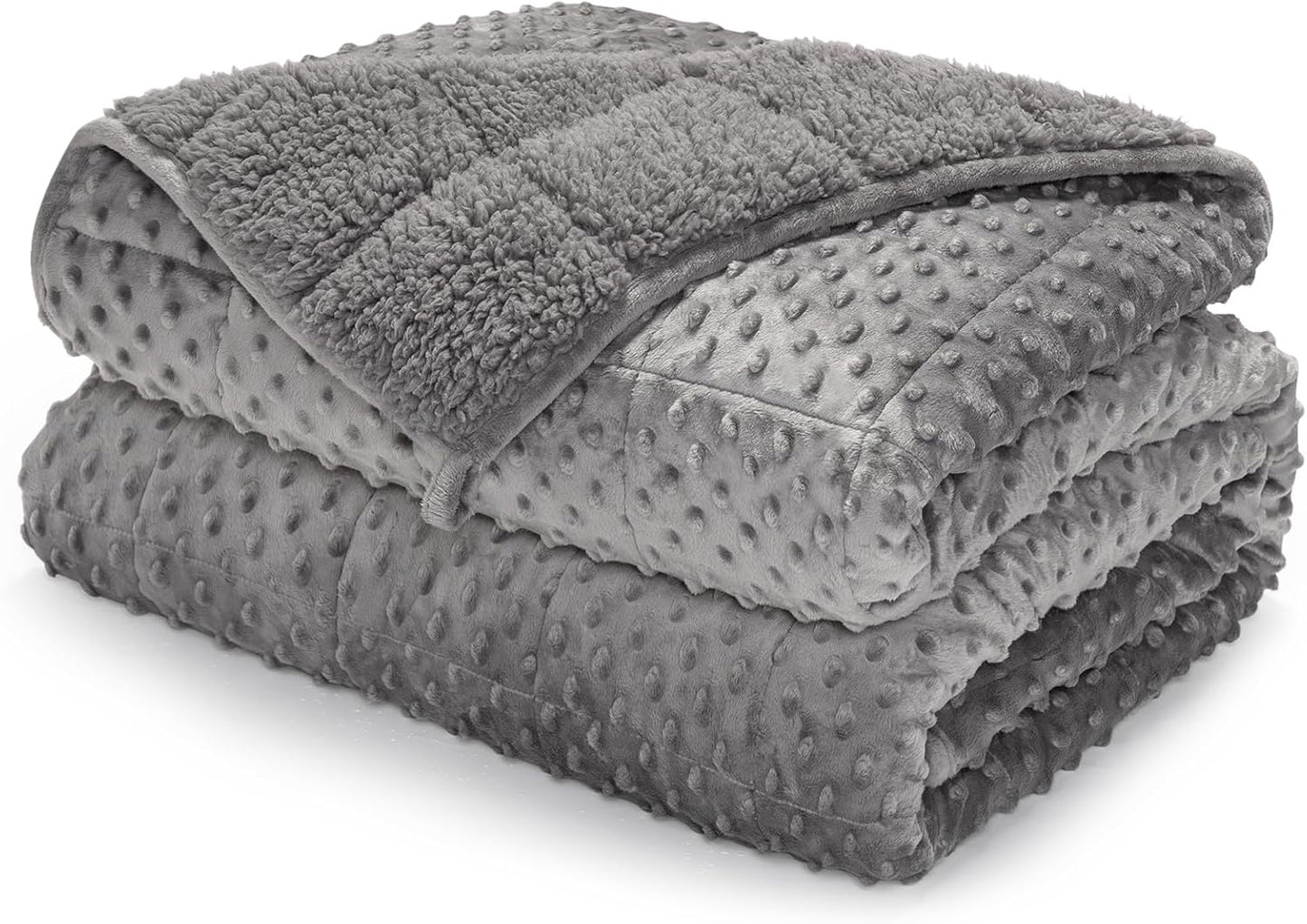 Minky Dot Weighted Blanket for Adults Twin Size 15 lbs, Soft Cozy Heavy Blanket for Stress Relief and Sleep Promotion, Warm Blanket for Autumn Winter with Glass Beads, Grey 48 x 72 inches