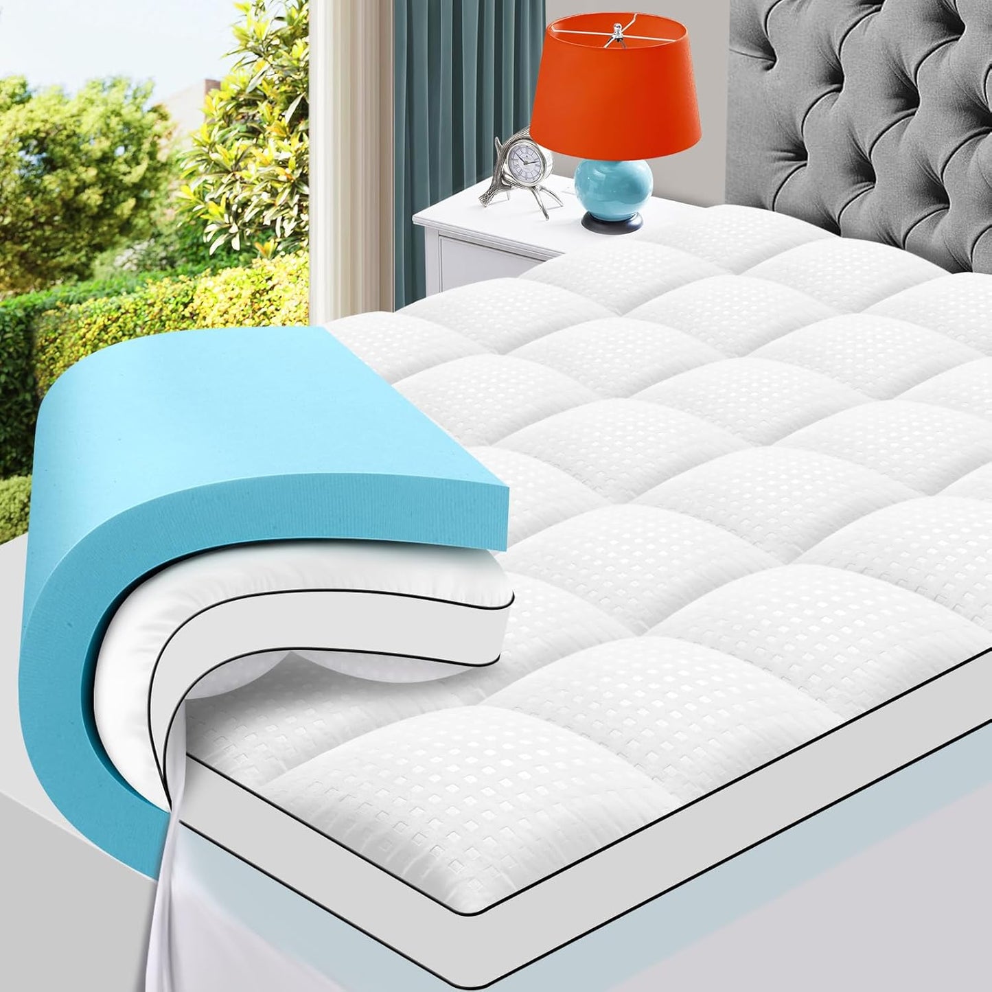 MASVIS Twin Size Dual Layer 4 Inch Memory Foam Mattress Topper, 2 Inch Gel Memory Foam and 2 Inch Cooling Pillow Top Mattress Pad Cover for Back Pain, Medium Support
