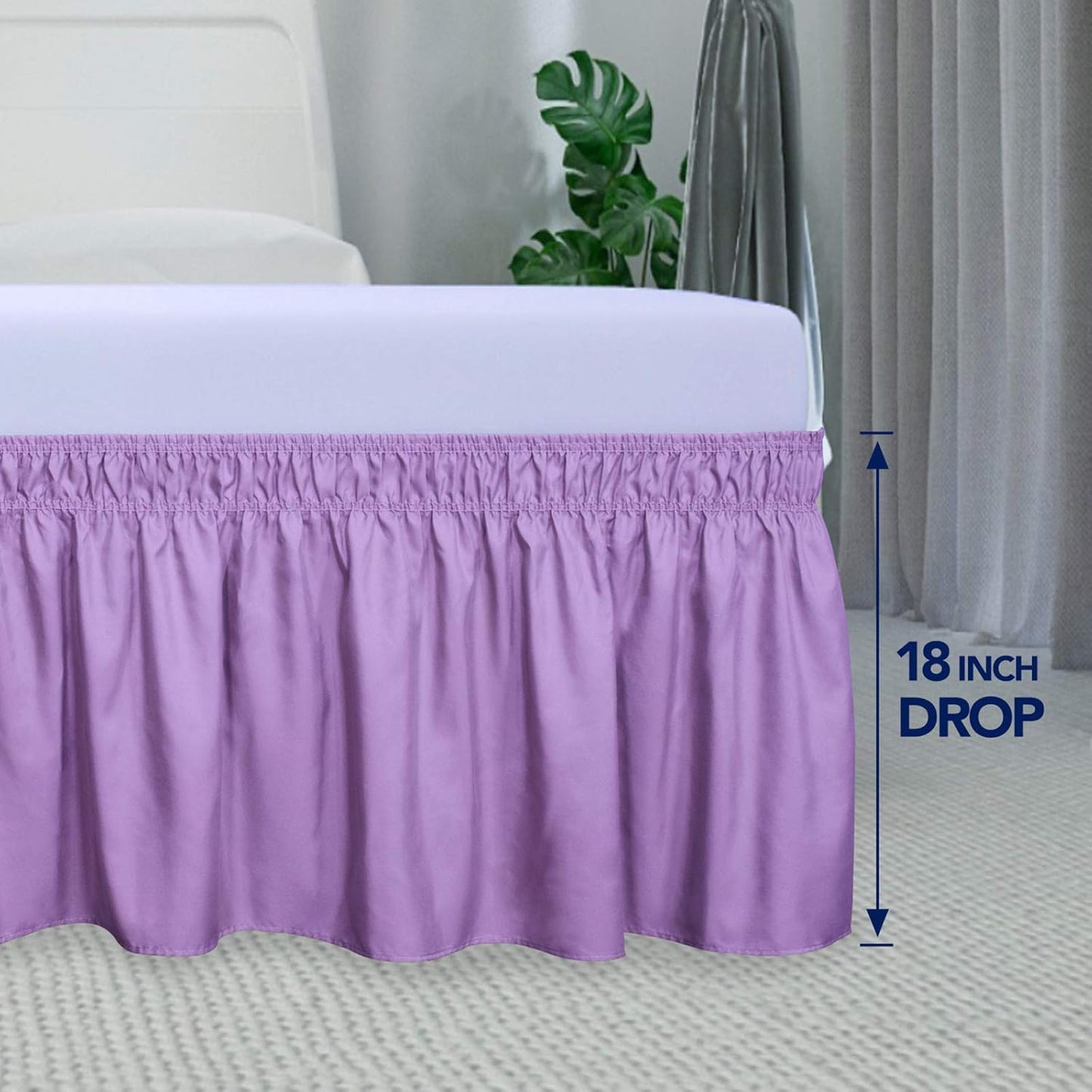 PureFit Wrap Around Ruffled Bed Skirt with Adjustable Elastic Belt - 18 Inch Drop Easy to Put On, Wrinkle Free Bedskirt Dust Ruffles, Bed Frame Cover for Queen, King and C-King Size Beds, Lavender