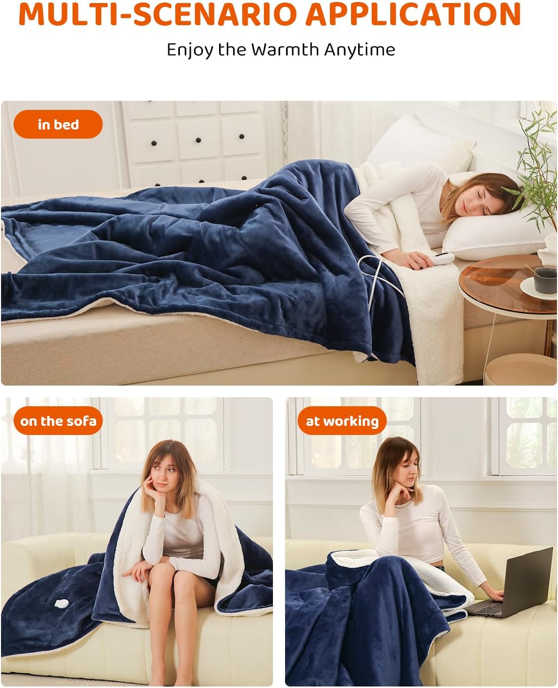 Heated Blanket Electric Blanket Full Size, Super Soft Cozy Upgraded Flannel Heating Blanket with 9 Heating Levels & 1-9 Hours Auto Off, Fast Heat & Overheat Protection, 72" x 84", Blue