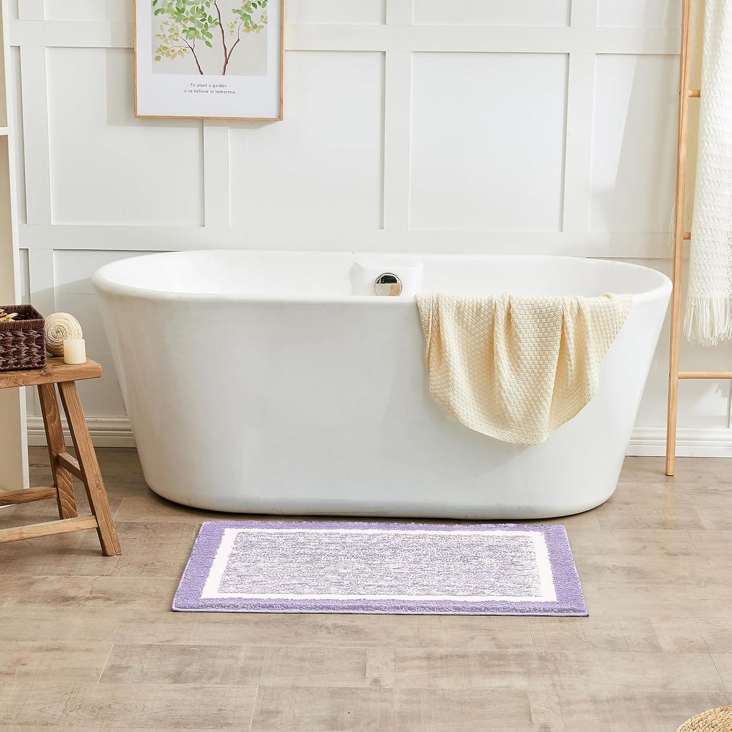 CozeCube Bath mats for Bathroom Non Slip, Fluffy Absorbent Microfiber Bath mat Washable, Aesthetic Bathroom Rugs, Small Purple Bath mat, Lavender, 24" x 16"