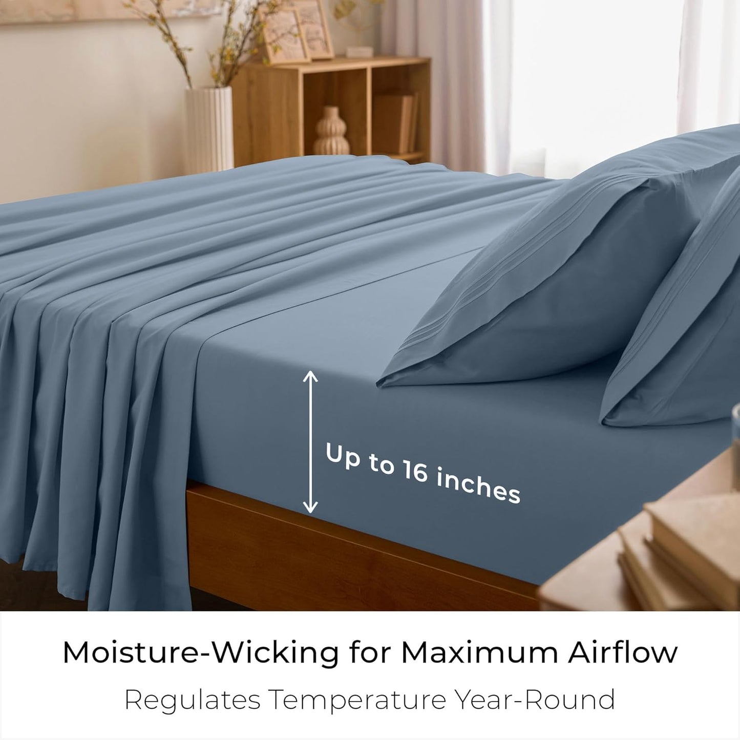 Mellanni California King Sheets Set - 4 PC Iconic Collection Bedding - Hotel Luxury, Extra Soft, Cooling Bed Sheets - Wrinkle, Fade, Stain Resistant (Cal King, Blue Hydrangea)