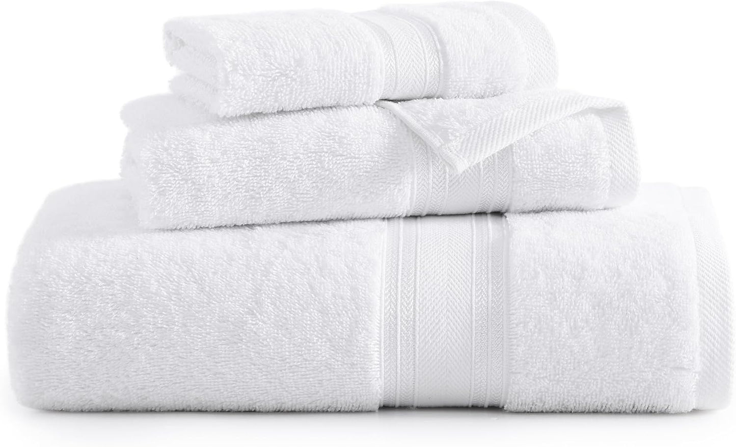 LANE LINEN Luxury Bath Towels Set - 3 Piece 100% Cotton Bathroom Towels, Quick Dry, Extra Aborbent, Super Soft Towels Set 1 Hand Towel, 1 Wash Cloths, 1 Bath Towel, White