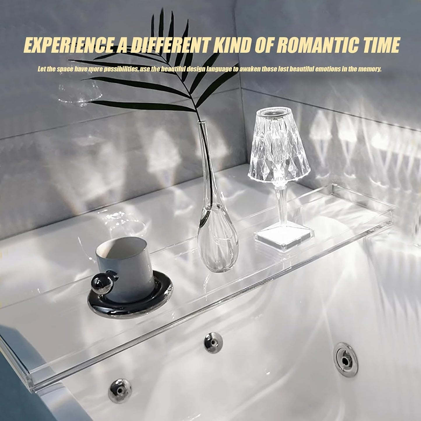 Acrylic Bathtub Tray Bath Caddy for Tub, Clear Bath Tray with Soap Box, 32.3 x 7.87 x 1.18 Inches