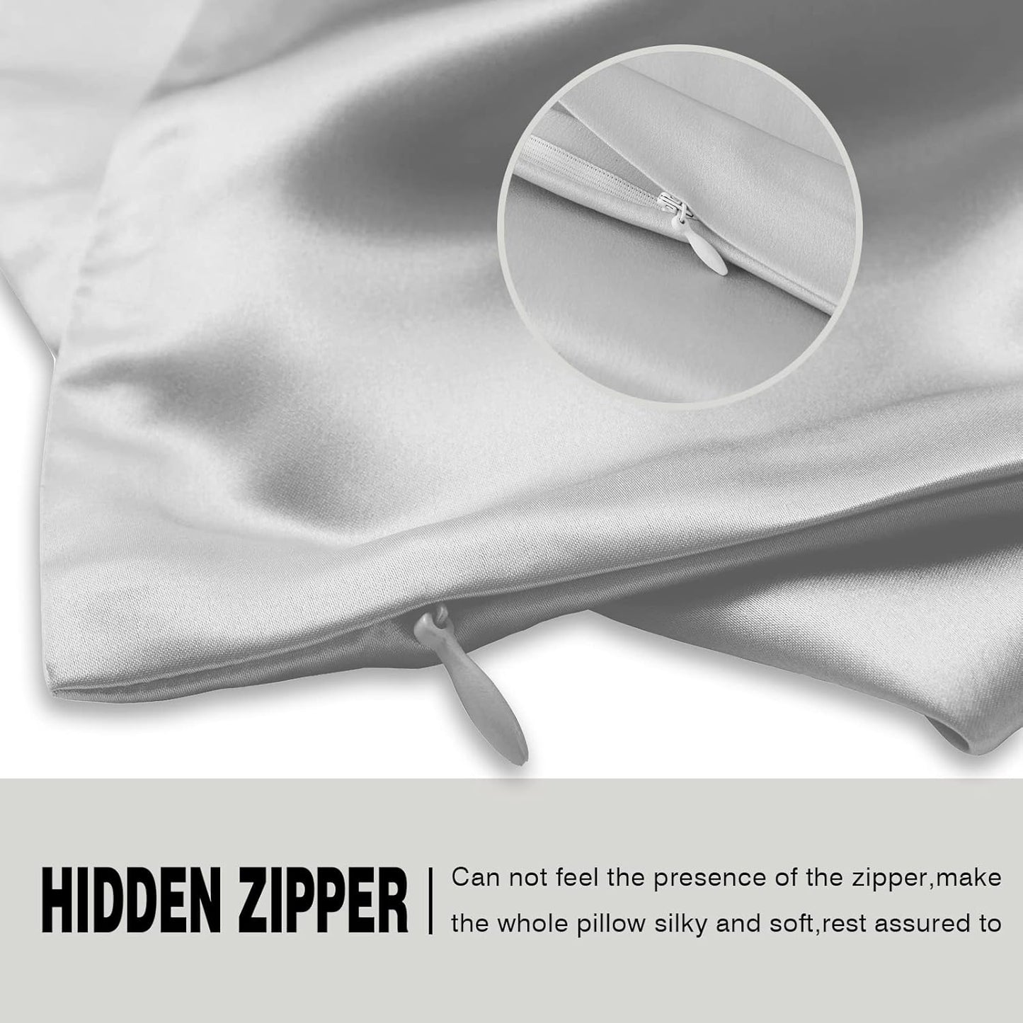 Natural Mulberry Silk Pillowcase for Hair and Skin Queen Size 20"X30" Silk Pillow Case with Hidden Zipper Soft Breathable Smooth Cooling Silk Pillow Covers for Sleeping(Silver Grey,Queen,1Pcs)