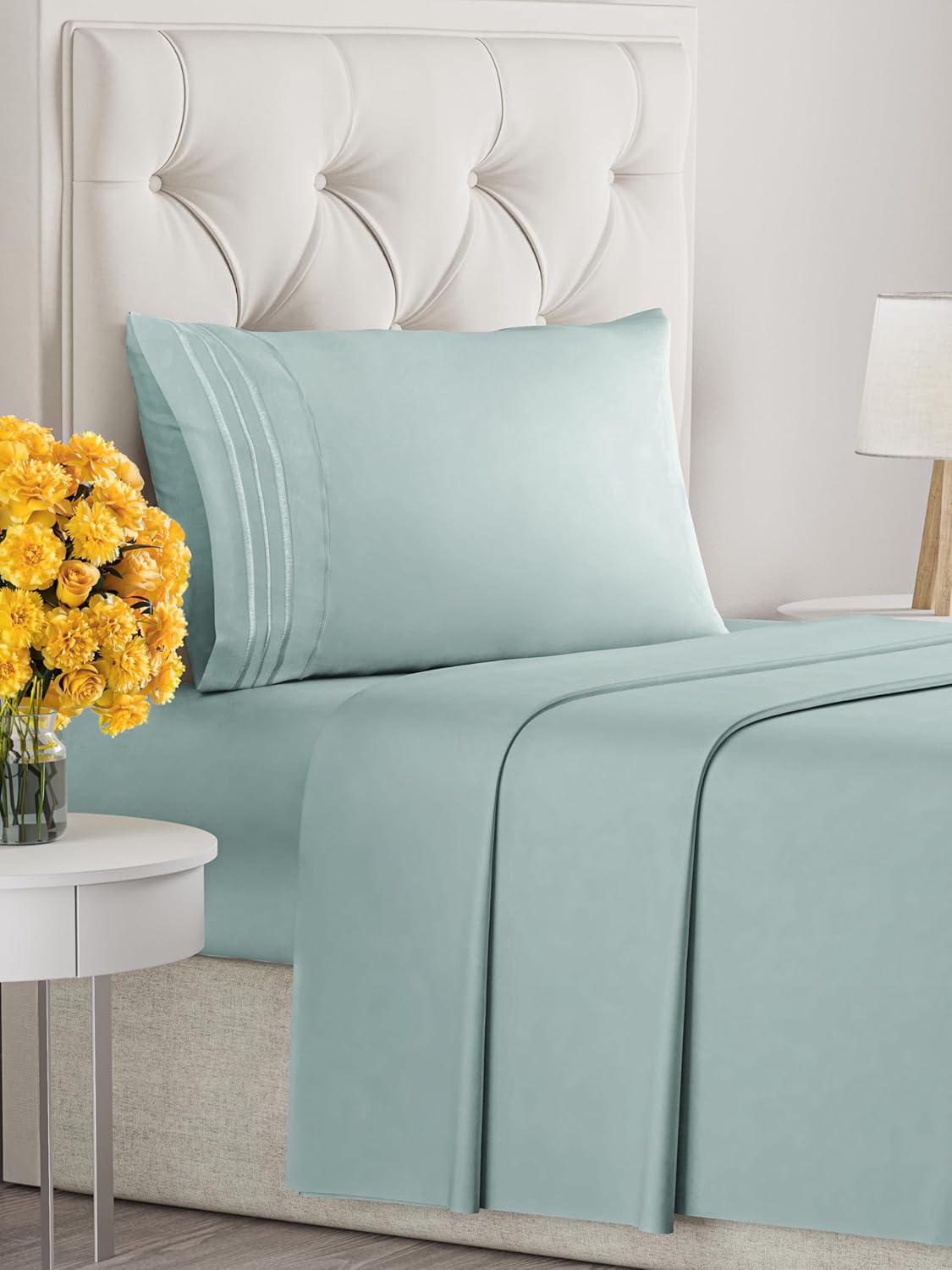 Twin XL Size 3 Piece Sheet Set - Extra Soft, Breathable & Cooling - Hotel Luxury Durable Bed Sheets for Women & Men - Deep Pockets, Easy-Fit & Wrinkle-Free - Light Teal Oeko-Tex