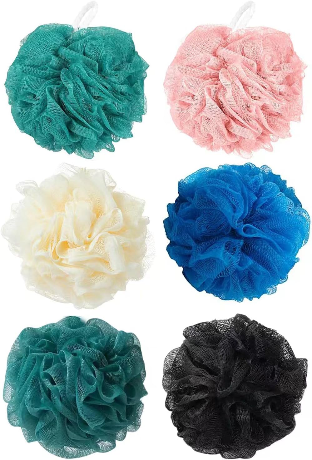 Loofah Sponge Shower Loofahs Bath Sponges Mesh Balls for Women Men Bathing Accessories Body Wash Back Scrubber 50g Soft Pouf Body Scrubber Loofahs Puff Pack, Exfoliate, Cleanse, Soothe Skin (6 Colors)