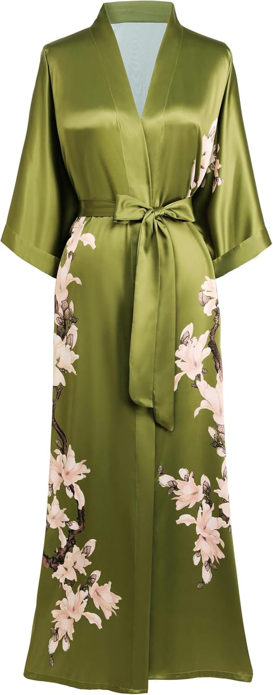 BABEYOND Kimono Robe Cover up with Box Long Floral Satin Sleepwear Silky Bathrobe Bachelorette Robe