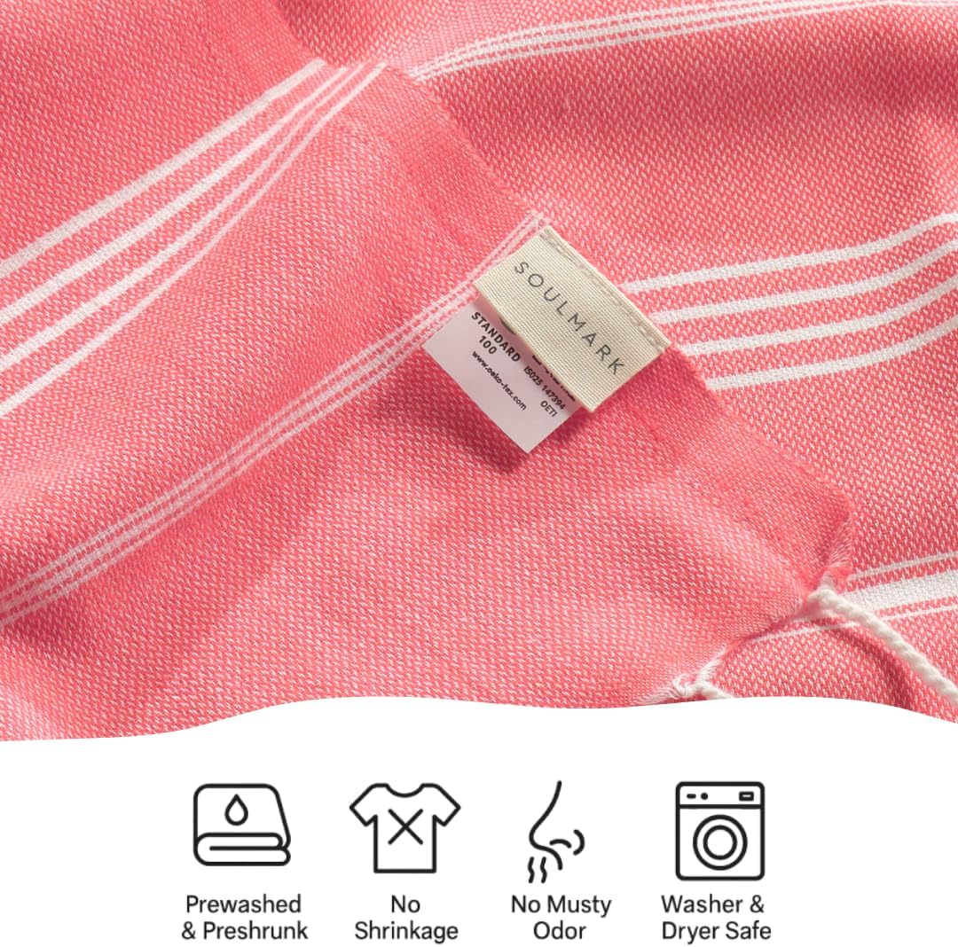 SOULMARK 100% Cotton Turkish Beach Towel with Bag - 38"x71" - 2 Pack - Made in Green & Oeko TEX Certified - Pre-Washed & Sand Free - Quick Dry and Lightweight for Travel - Made in Turkey - Salmon Red