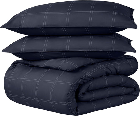 Bare Home Bedding Duvet Cover Full Size - Premium 1800 Super Soft & Lightweight Duvet Cover - Soft Breathable Bedding (Full, Modern Plaid - Midnight Blue/White)